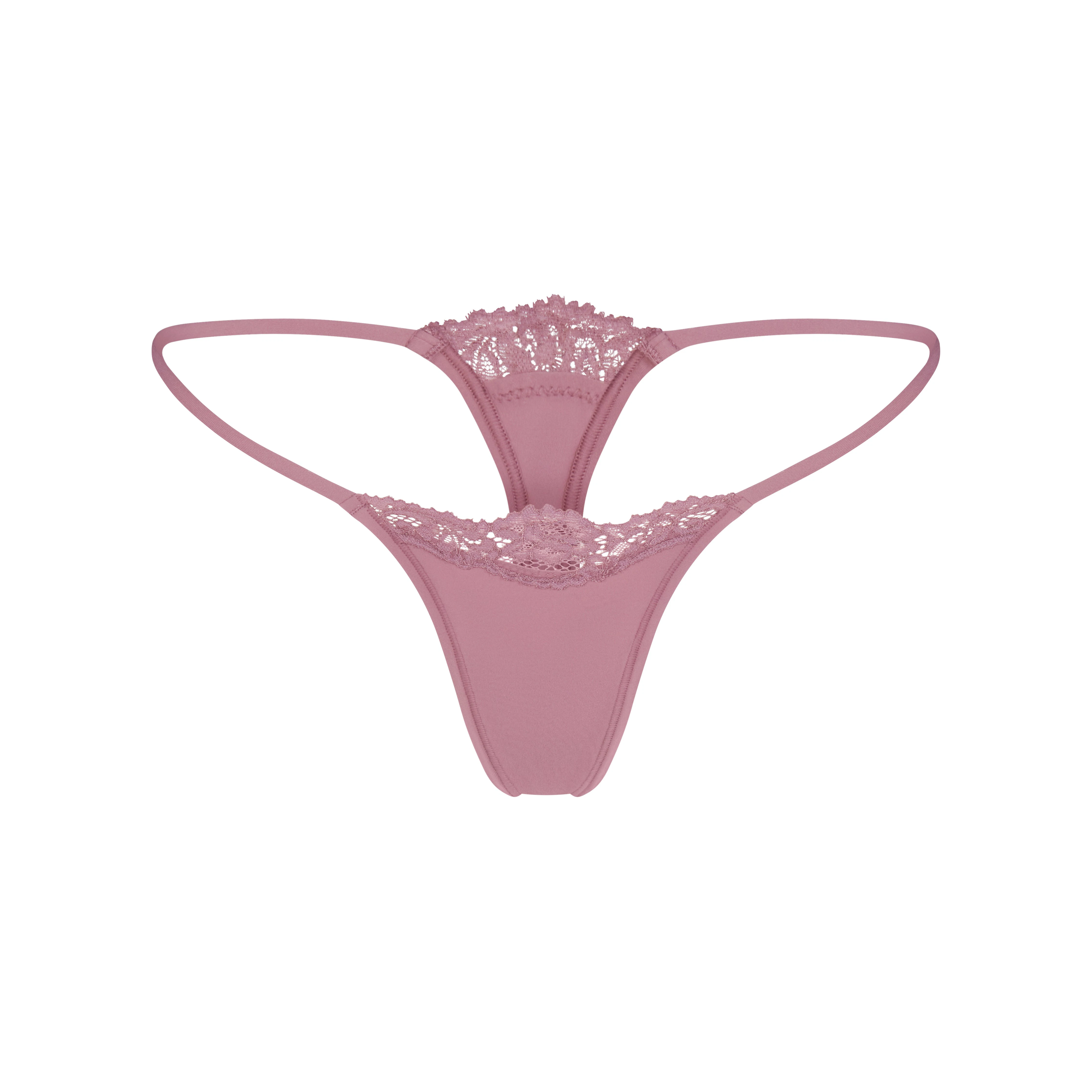 FITS EVERYBODY LACE STRING THONG | MUTED MAUVE FLAT ON A WHITE BACKGROUND | FLT