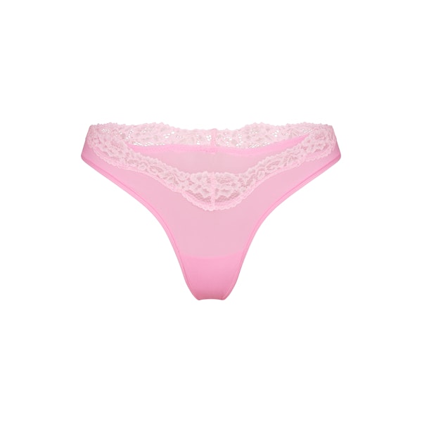 FITS EVERYBODY LACE DIPPED THONG | BUBBLEGUM TONAL FLAT ON A WHITE BACKGROUND @ | FLT