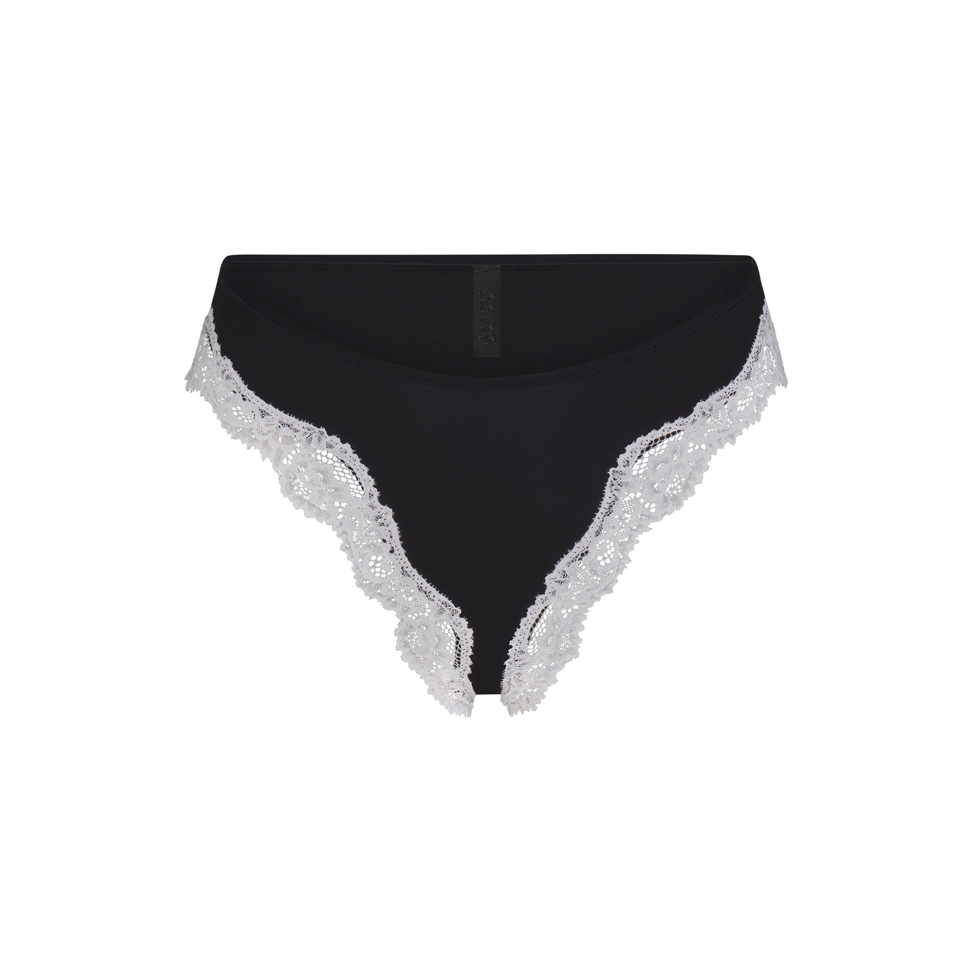 FITS EVERYBODY LACE TANGA | OBSIDIAN CONTRAST FLAT ON A WHITE BACKGROUND | FLT