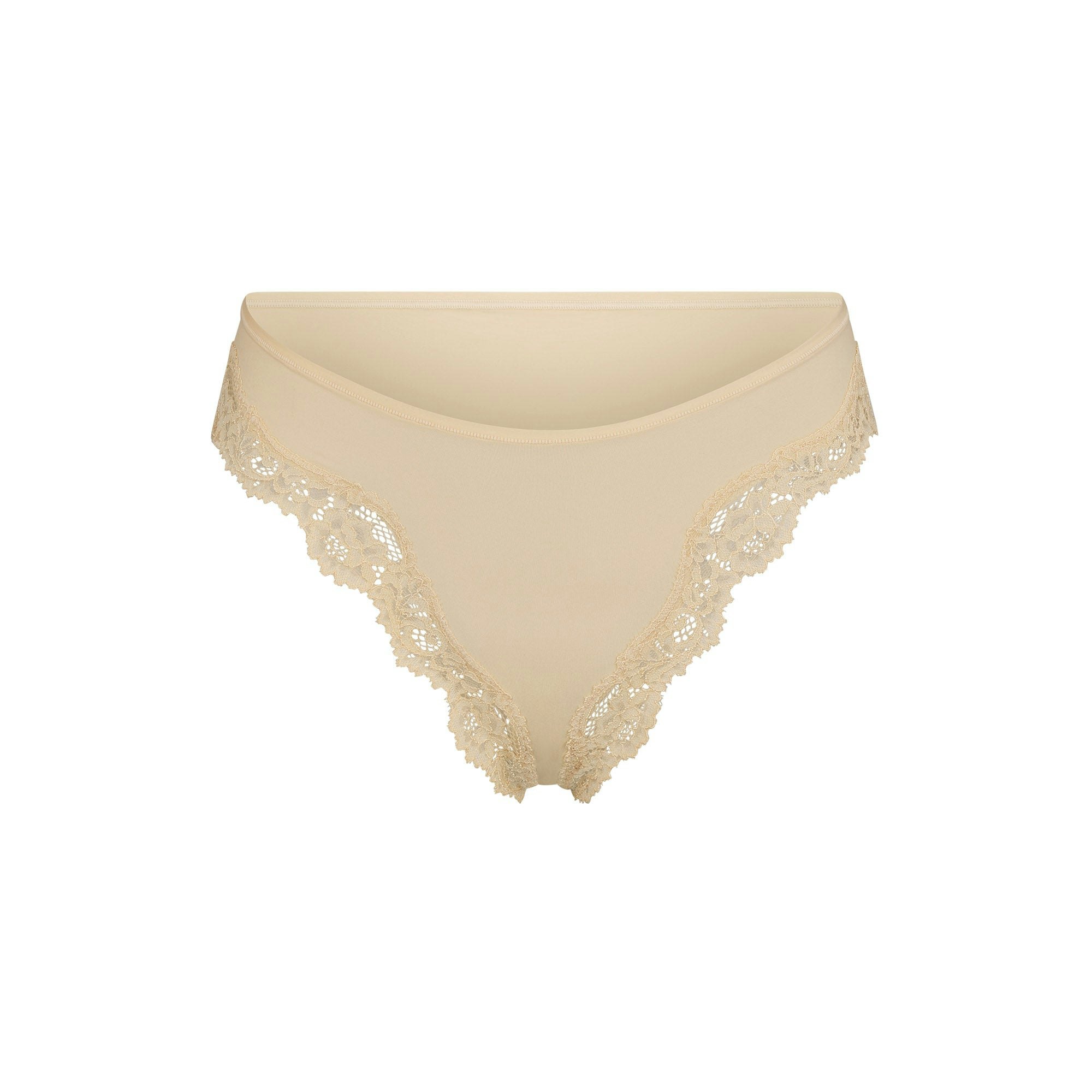 FITS EVERYBODY LACE TANGA LAYS FLAT ON A WHITE BACKGROUND