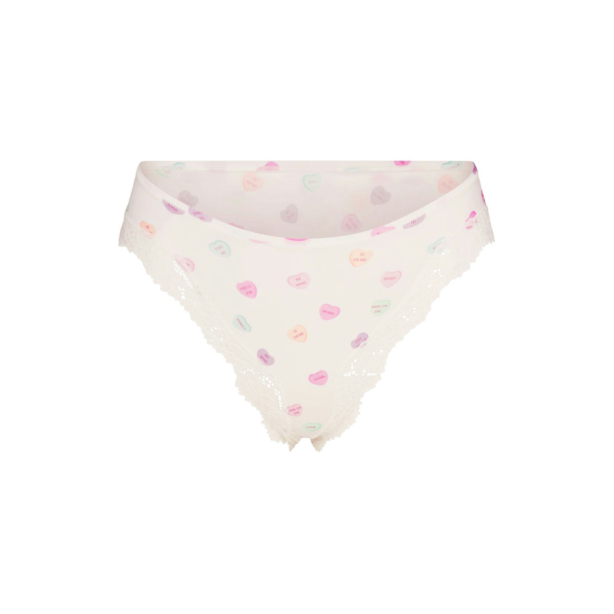 FITS EVERYBODY LACE TANGA | MARBLE CANDY HEART PRINT FLAT ON A WHITE BACKGROUND | FLT