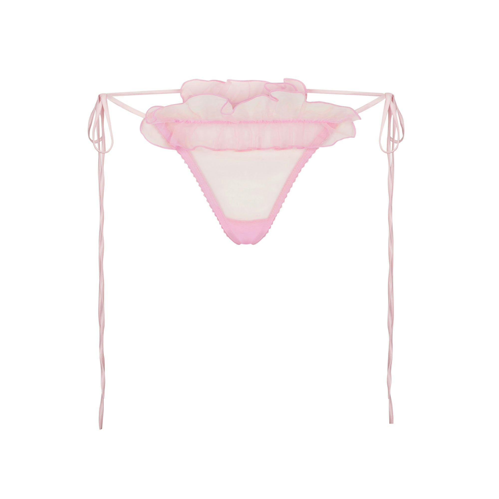 EMBROIDERED TULLE TIE BRALETTE AND THONG SET | BUBBLE GUM ADDITIONAL FABRIC DETAILS