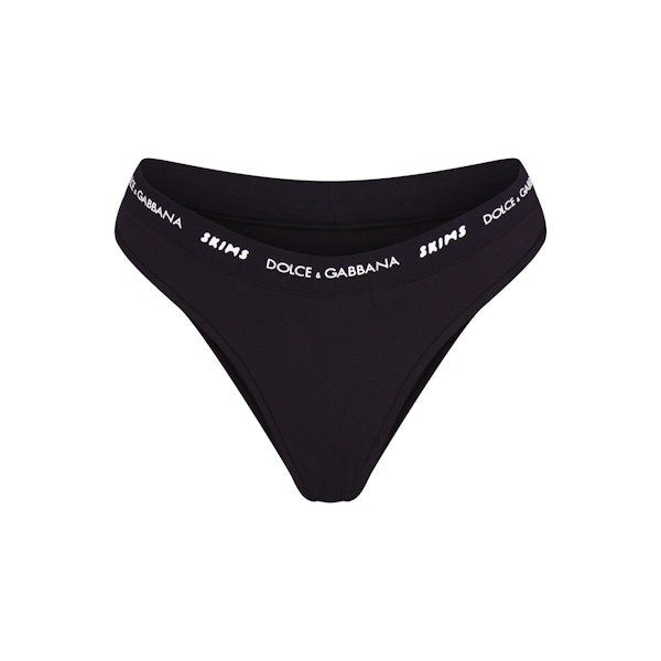 DOLCE&GABBANA X SKIMS COTTON JERSEY CHEEKY TANGA | ONYX (TANGAS) FLAT ON A WHITE BACKGROUND | FLT