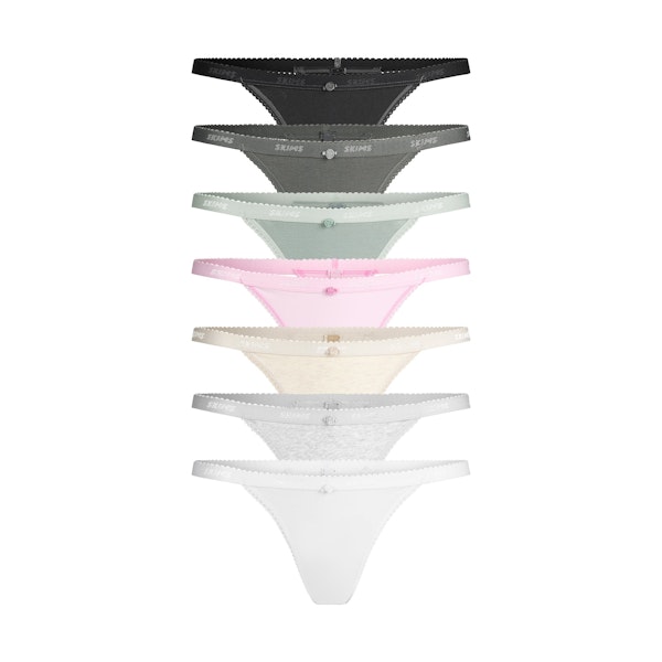 LIGHTWEIGHT COTTON LOGO PICOT HIPSTER 7-PACK | SNOW MINERAL MULTI FLAT ON A WHITE BACKGROUND | FOCUS: 0.0, 1.0, 0.9