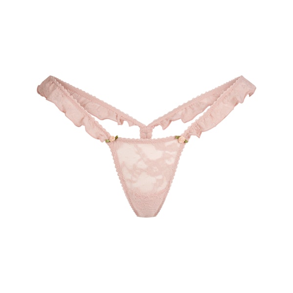 STRETCH LACE BUTTERFLY THONG | MORGANITE FLAT ON A WHITE BACKGROUND | FLT