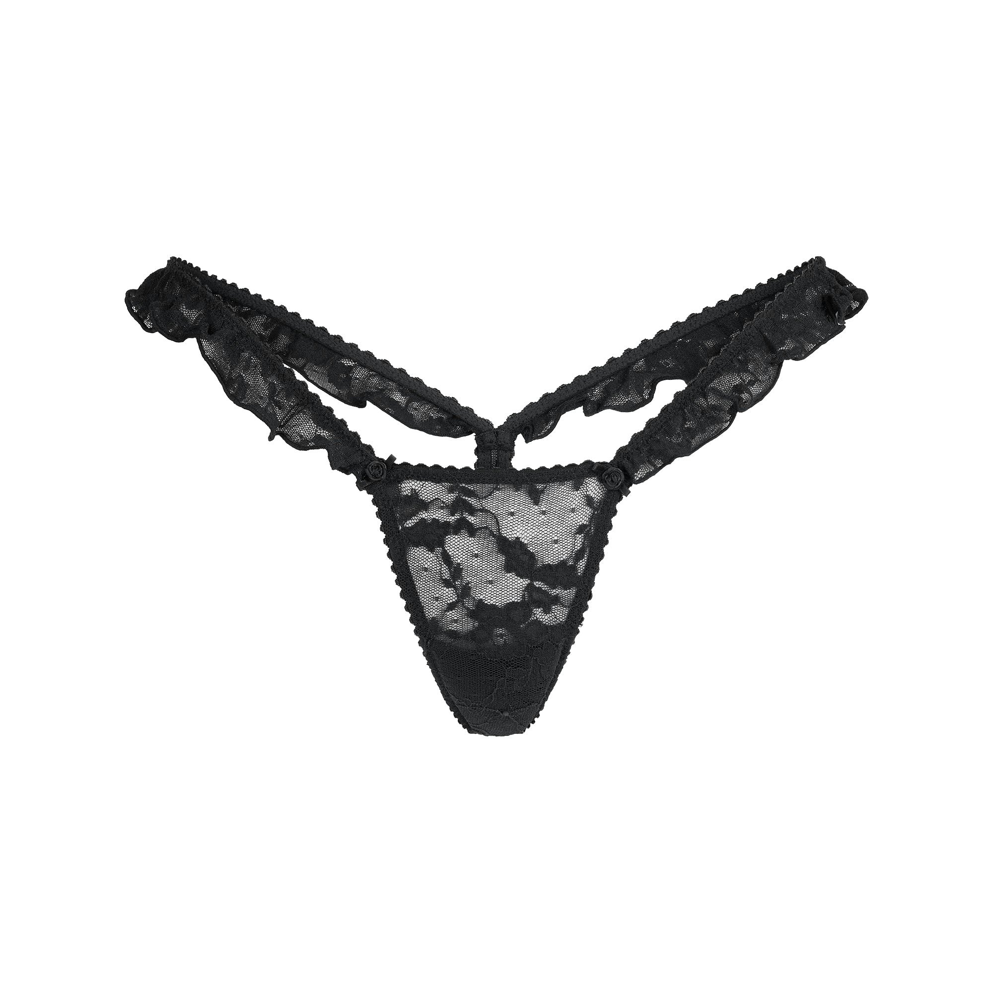 STRETCH LACE BUTTERFLY THONG | SOOT FLAT ON A WHITE BACKGROUND | FLT