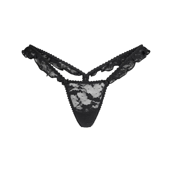 STRETCH LACE BUTTERFLY THONG | SOOT FLAT ON A WHITE BACKGROUND | FLT