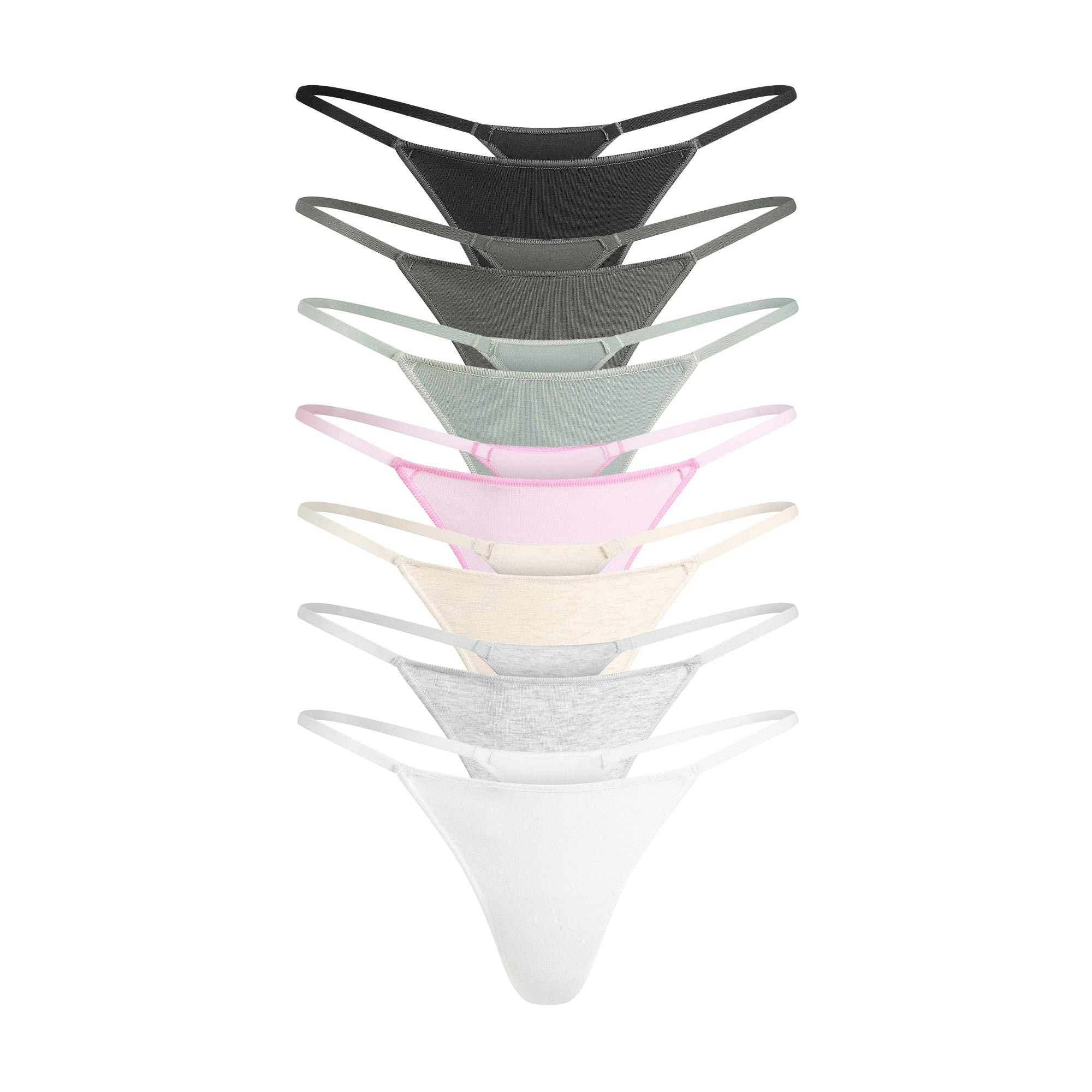 LIGHTWEIGHT COTTON STRING THONG 7-PACK | SNOW MINERAL MULTI FLAT ON A WHITE BACKGROUND | FLT