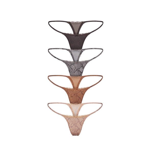 FITS EVERYBODY LACE STRING THONG 4-PACK | JASPER SNAKE MULTI FLAT ON A WHITE BACKGROUND | FLT @ | FOCUS: 0.0, 1.0, 0.9