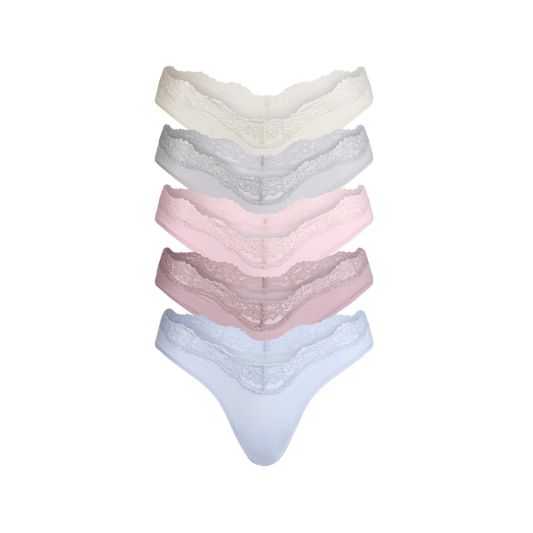 FITS EVERYBODY LACE DIPPED THONG 5-PACK | PERIWINKLE FOIL MULTI FLAT ON A WHITE BACKGROUND | FLT @ | FOCUS: 0.9, 0.1, 0.7