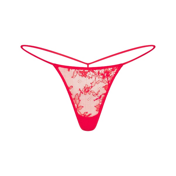 ULTRA FINE LACE MICRO THONG | RUBY FLAT ON A WHITE BACKGROUND | FLT