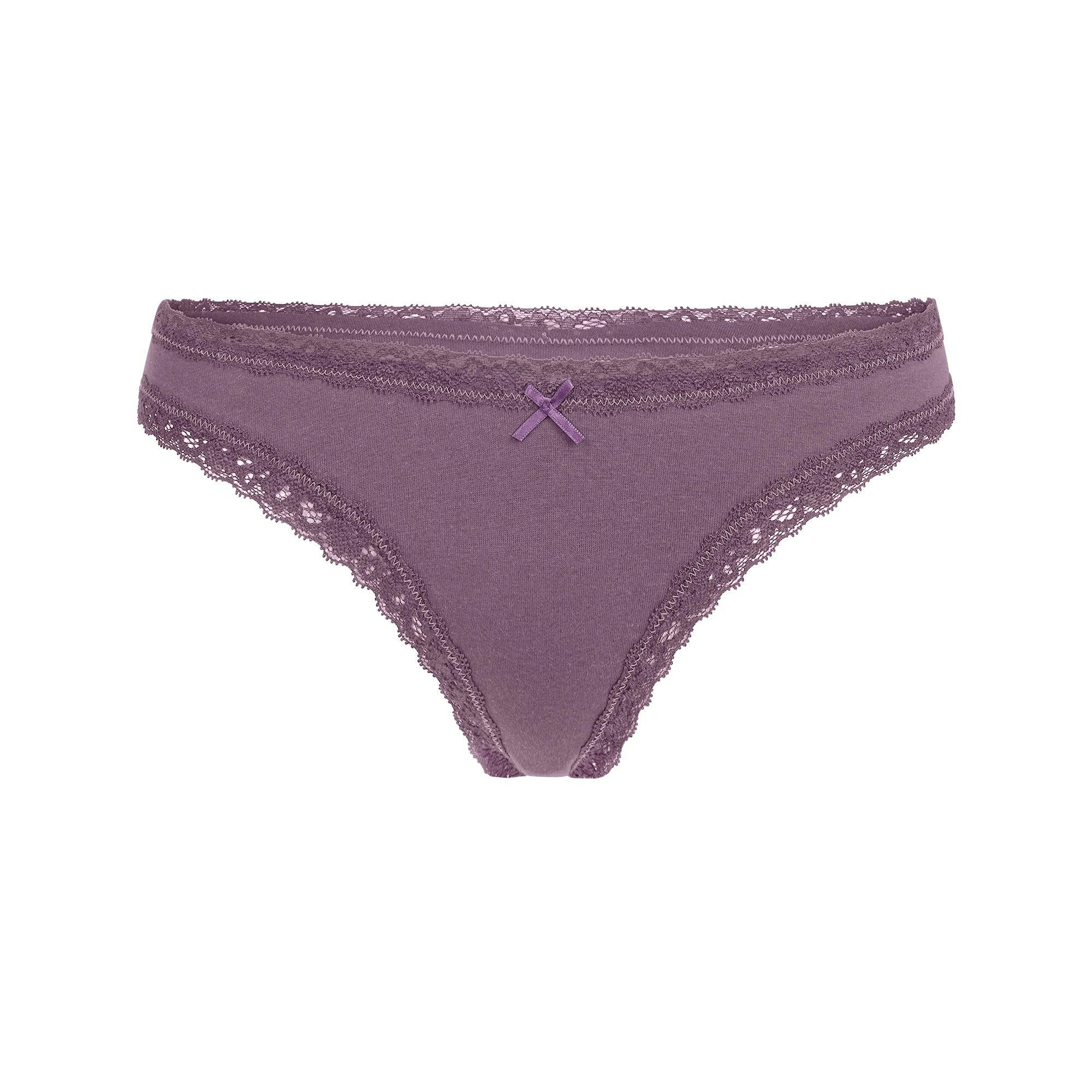 LIGHTWEIGHT COTTON LACE THONG | FIG TONAL FLAT ON A WHITE BACKGROUND | FLT