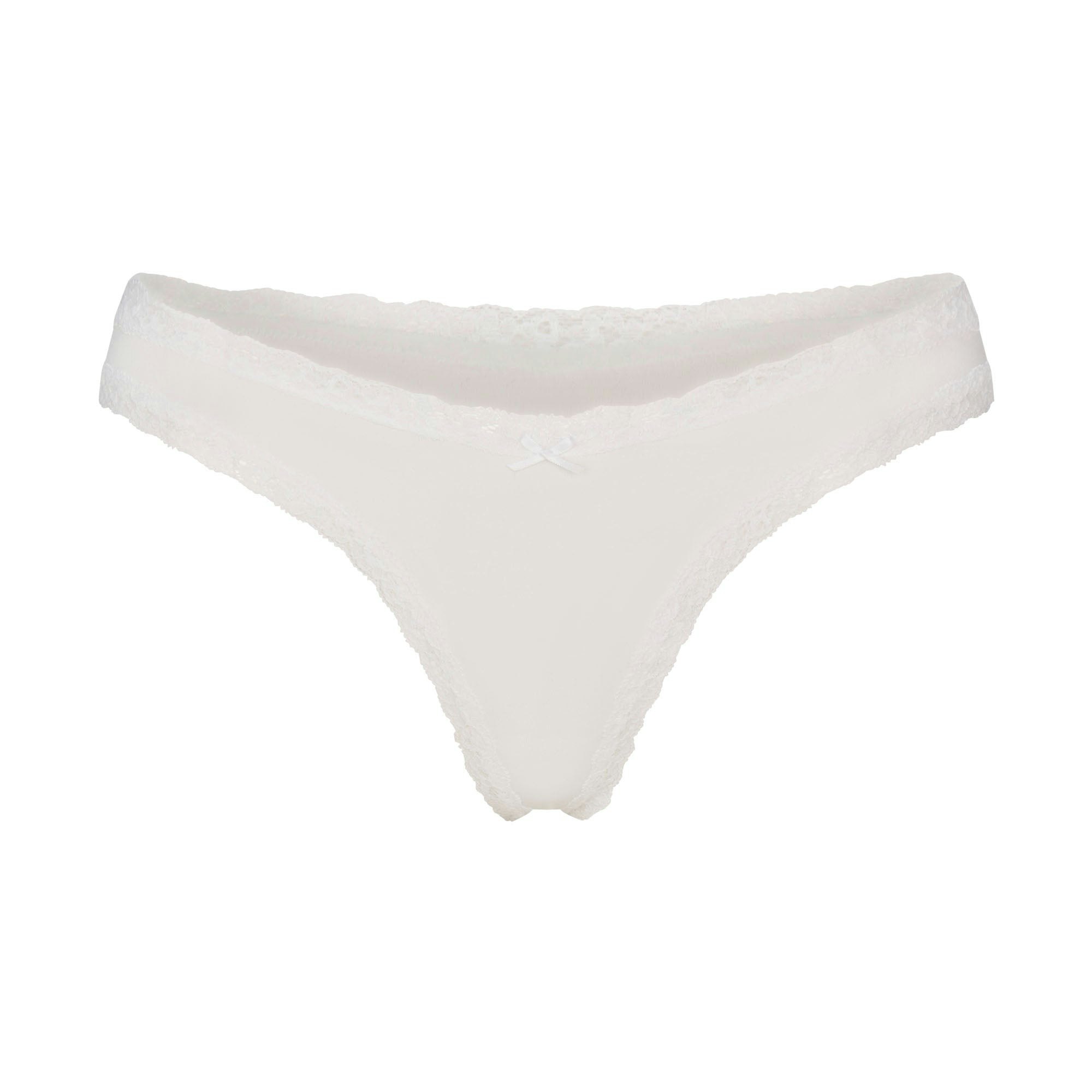 LIGHTWEIGHT COTTON LACE THONG | SNOW FLAT ON A WHITE BACKGROUND | FLT