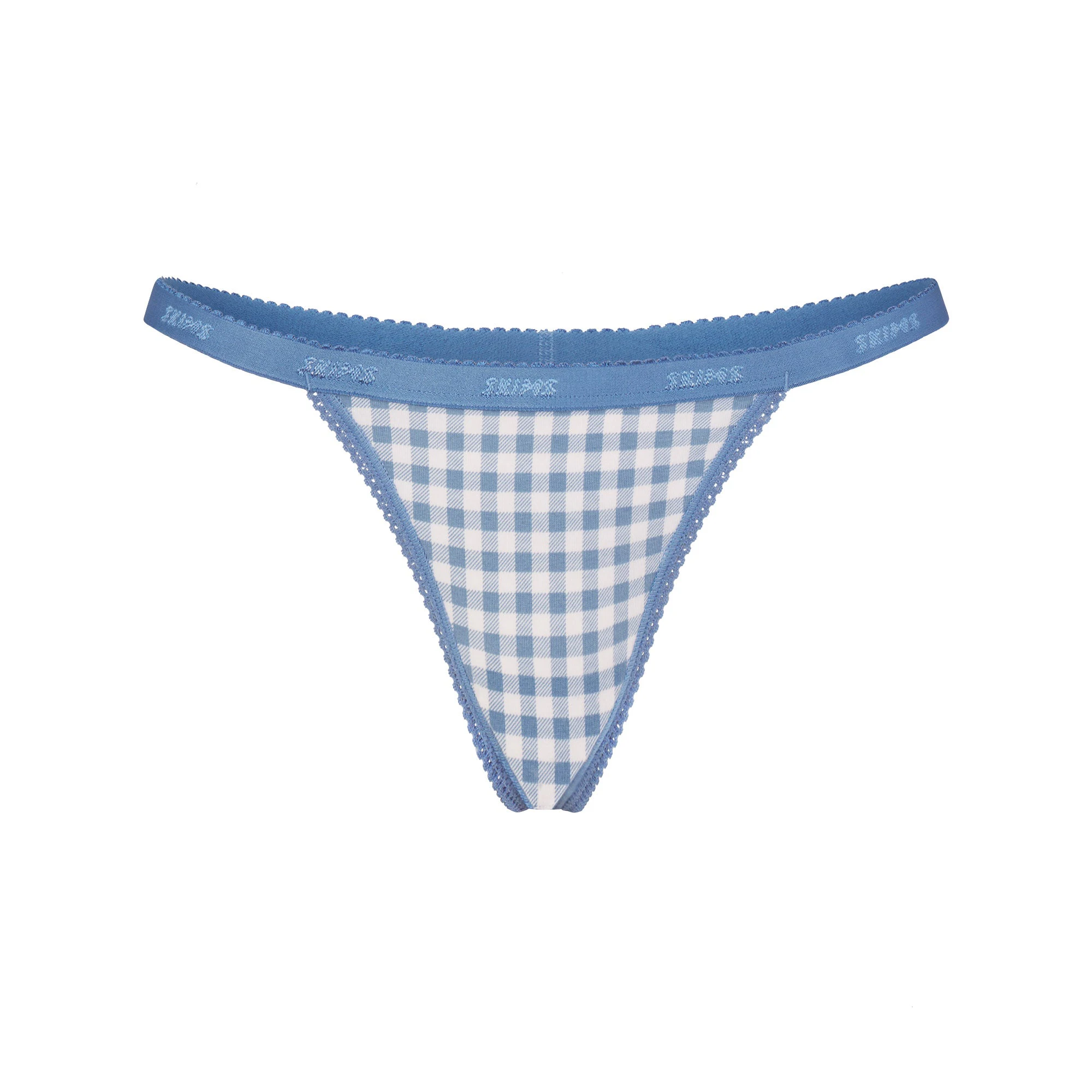 LIGHTWEIGHT COTTON LOGO PICOT THONG | ARCTIC GINGHAM FLAT ON A WHITE BACKGROUND | FLT