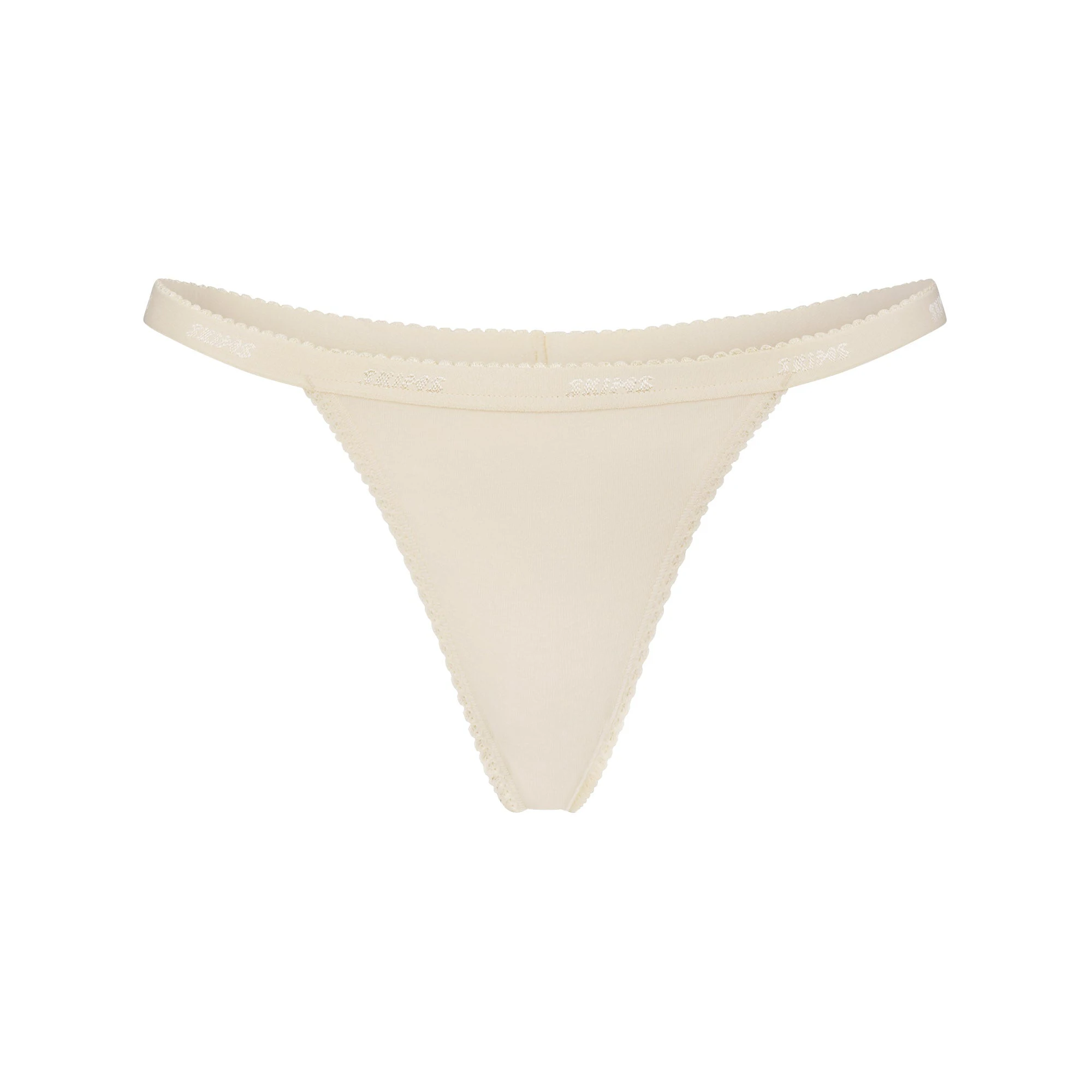 LIGHTWEIGHT COTTON LOGO PICOT THONG | BUTTER TONAL FLAT ON A WHITE BACKGROUND | FLT