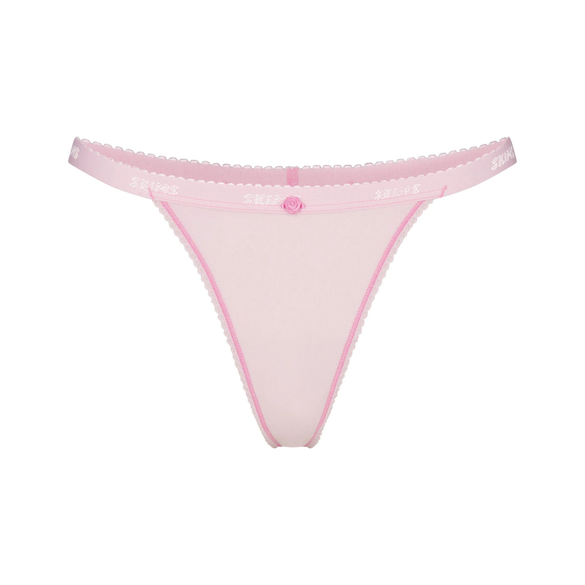 LIGHTWEIGHT COTTON PICOT LOGO THONG | CHERRY BLOSSOM FLAT ON A WHITE BACKGROUND | FLT