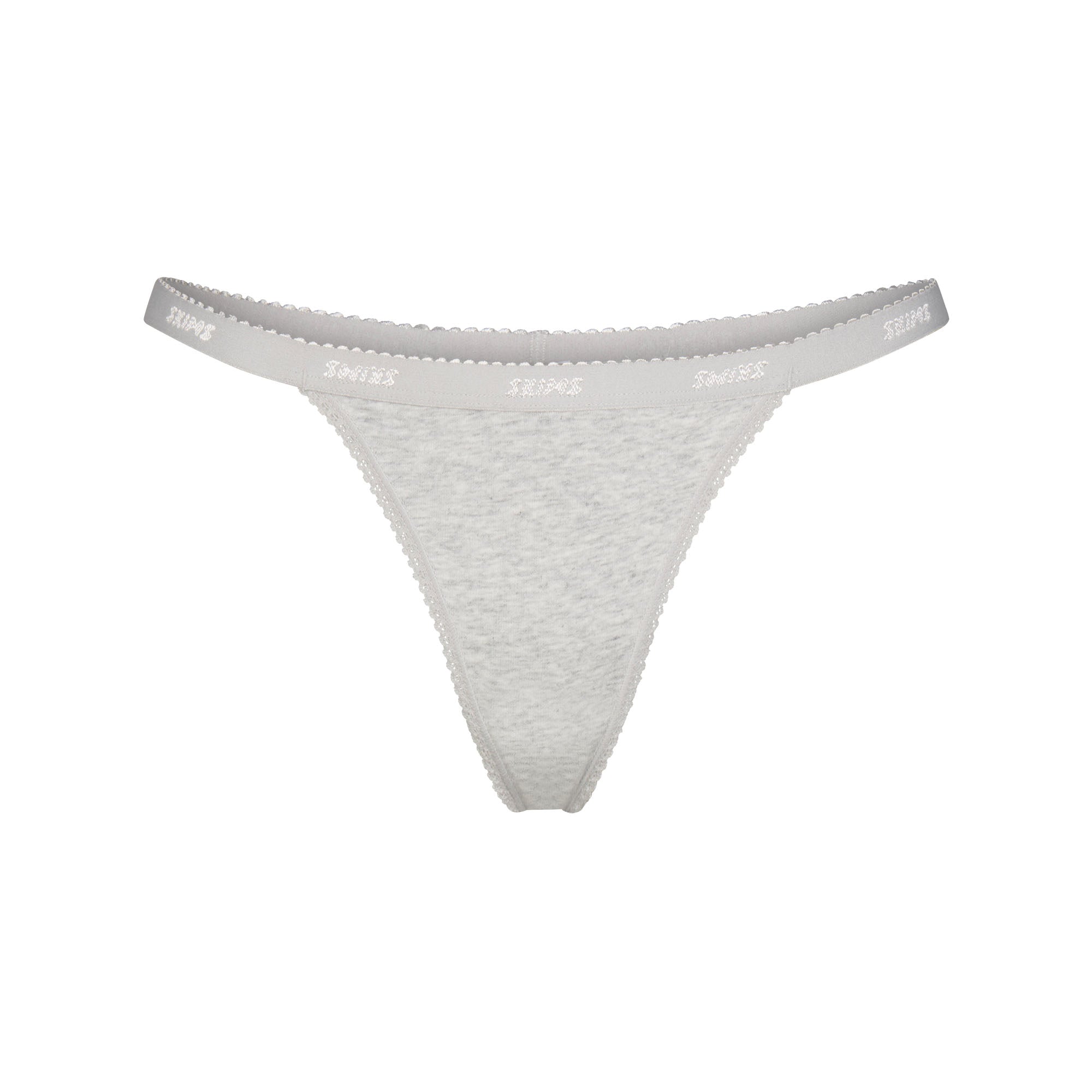 LIGHTWEIGHT COTTON LOGO PICOT THONG | LIGHT HEATHER GREY FLAT ON A WHITE BACKGROUND | FLT
