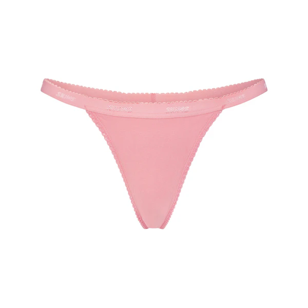 LIGHTWEIGHT COTTON LOGO PICOT THONG | MELON TONAL FLAT ON A WHITE BACKGROUND | FLT