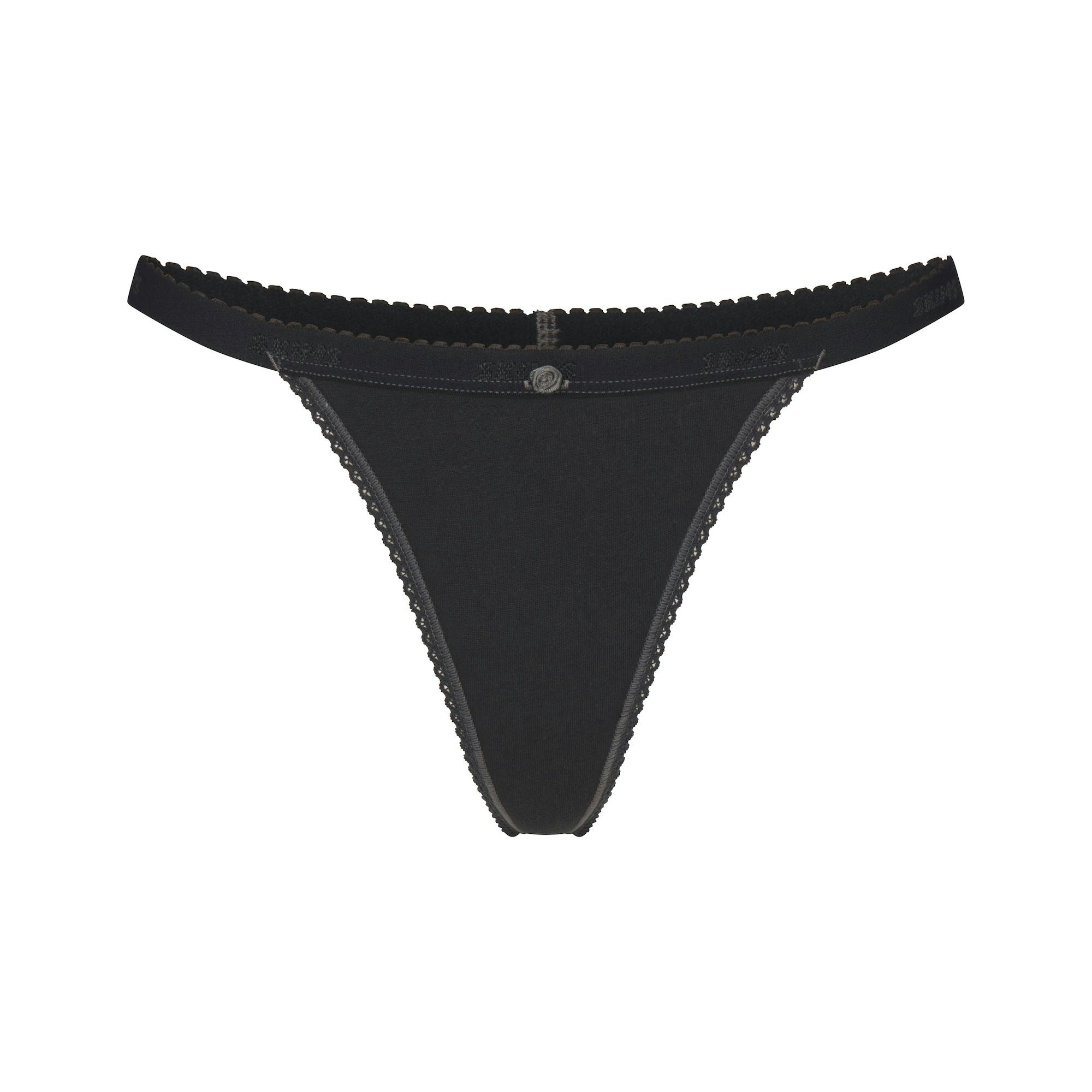 LIGHTWEIGHT COTTON PICOT LOGO THONG | SOOT FLAT ON A WHITE BACKGROUND | FLT