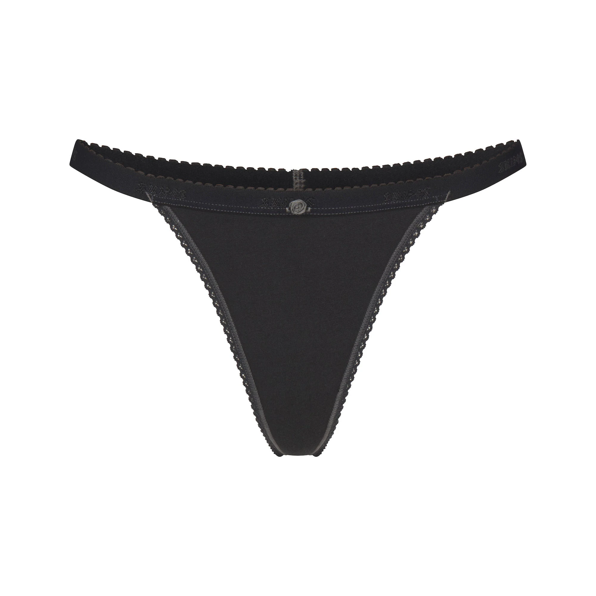 LIGHTWEIGHT COTTON PICOT LOGO THONG | SOOT FLAT ON A WHITE BACKGROUND | FLT