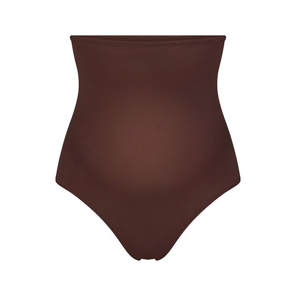 FITS EVERYBODY MATERNITY HIGH-WAISTED THONG | COCOA (MATERNITY PANTIES) LAYS FLAT ON A WHITE BACKGROUND | FLT