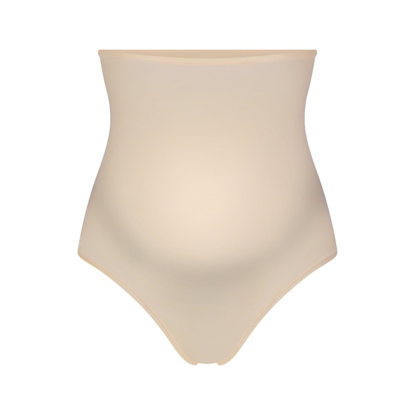 FITS EVERYBODY MATERNITY HIGH-WAISTED THONG | SAND (MATERNITY PANTIES) LAYS FLAT ON A WHITE BACKGROUND | FLT
