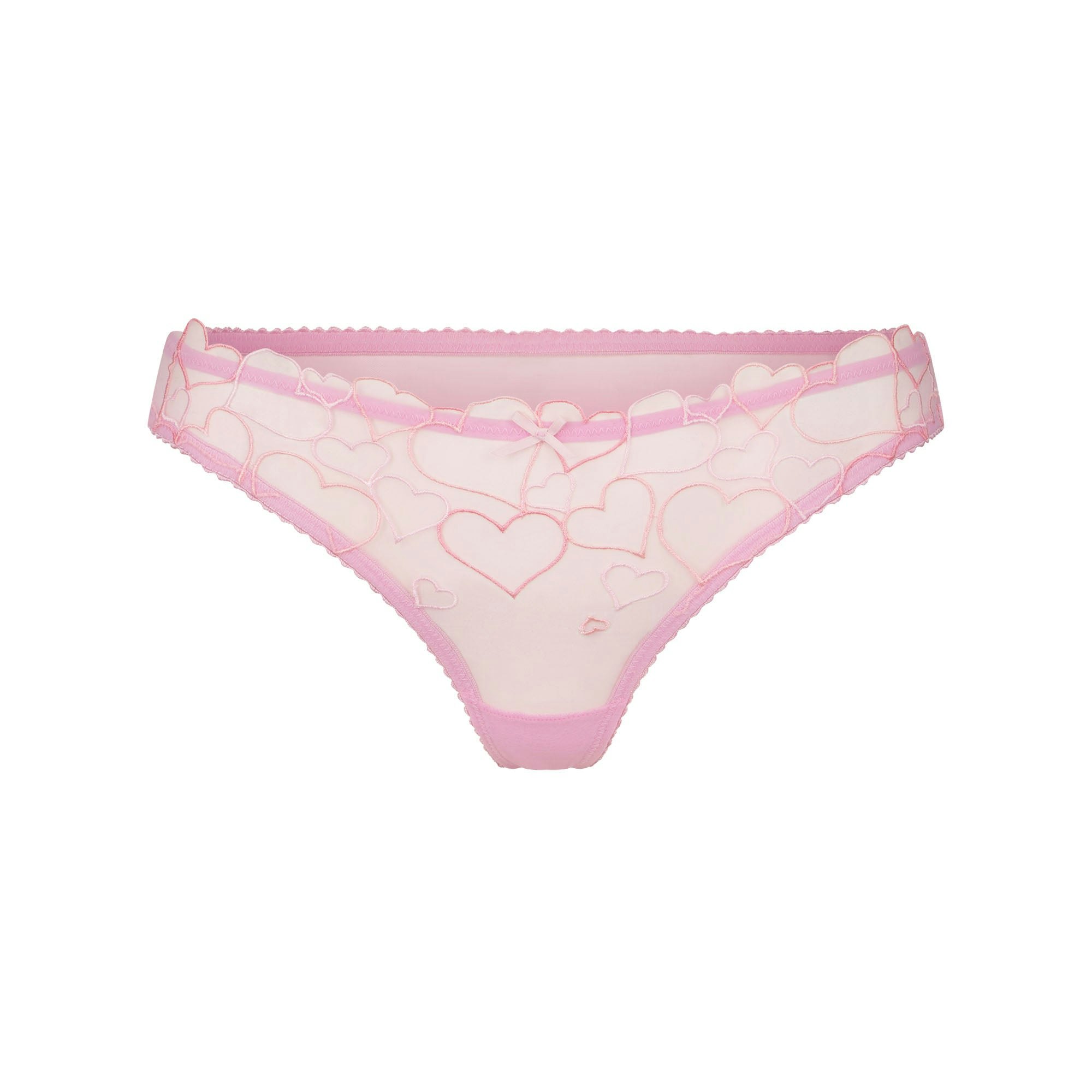 EMBROIDERED TULLE THONG | BUBBLE GUM FLAT ON A WHITE BACKGROUND | FLT