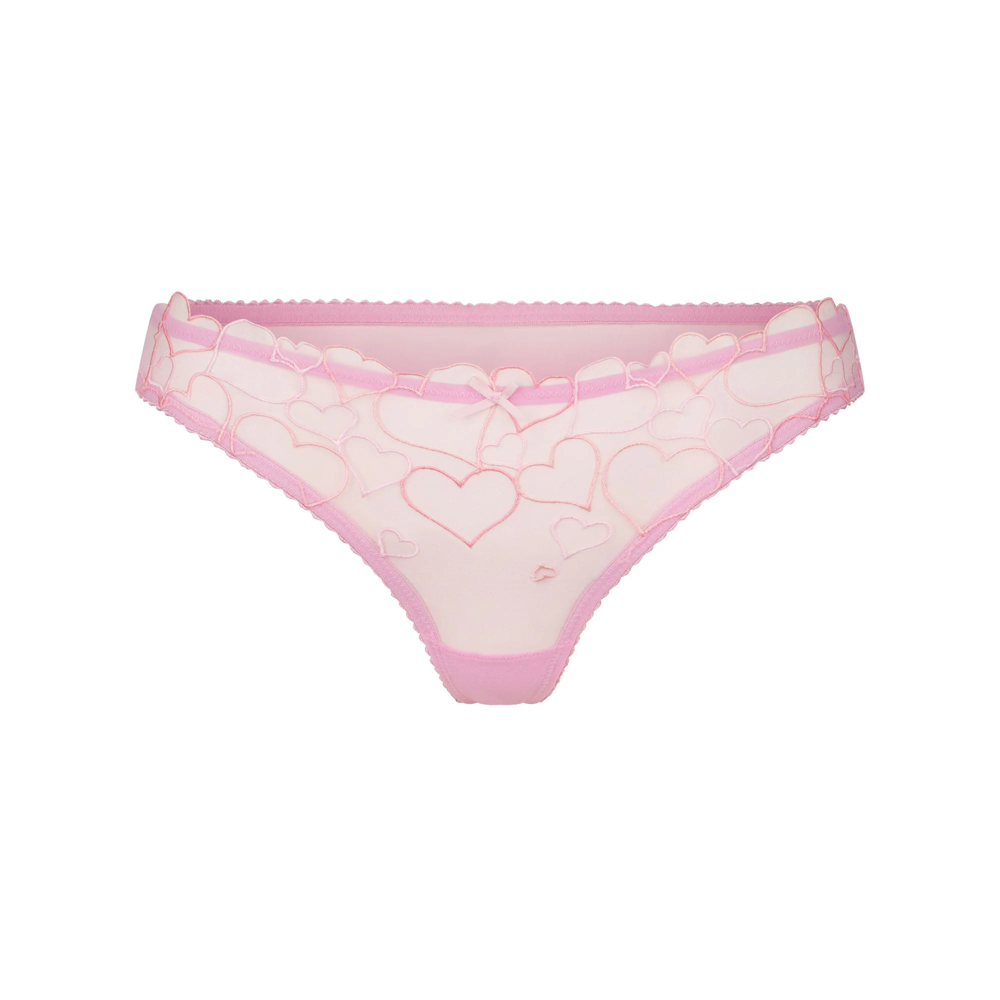 EMBROIDERED TULLE THONG | BUBBLE GUM FLAT ON A WHITE BACKGROUND | FLT