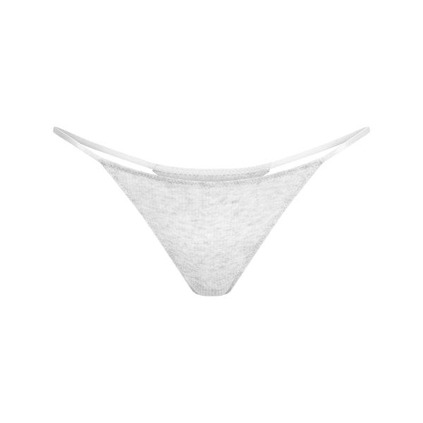 SHEER COTTON STRING THONG | LIGHT HEATHER GREY FLAT ON A WHITE BACKGROUND | FLT