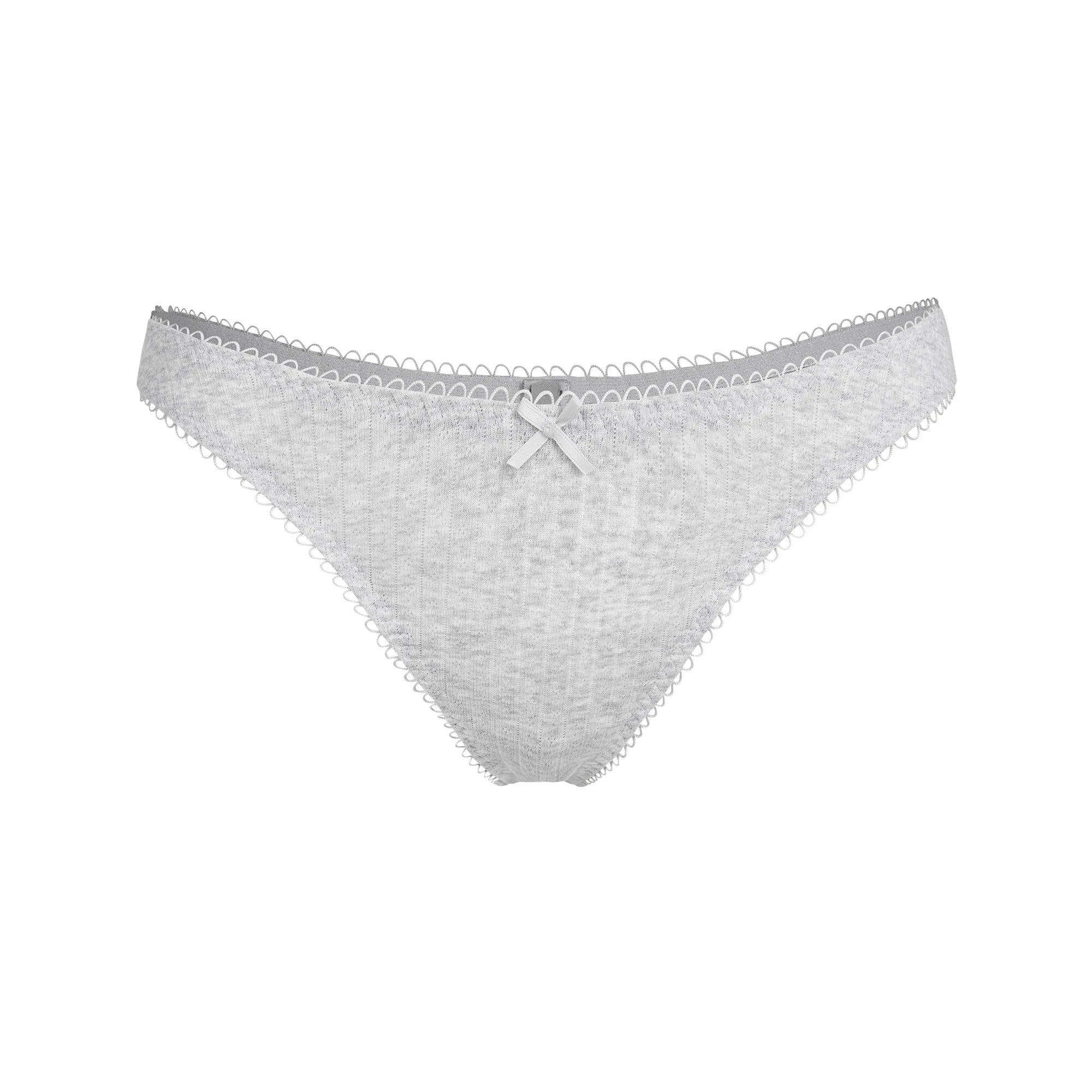 POINTELLE DIPPED THONG | LIGHT HEATHER GREY FLAT ON A WHITE BACKGROUND | FLT