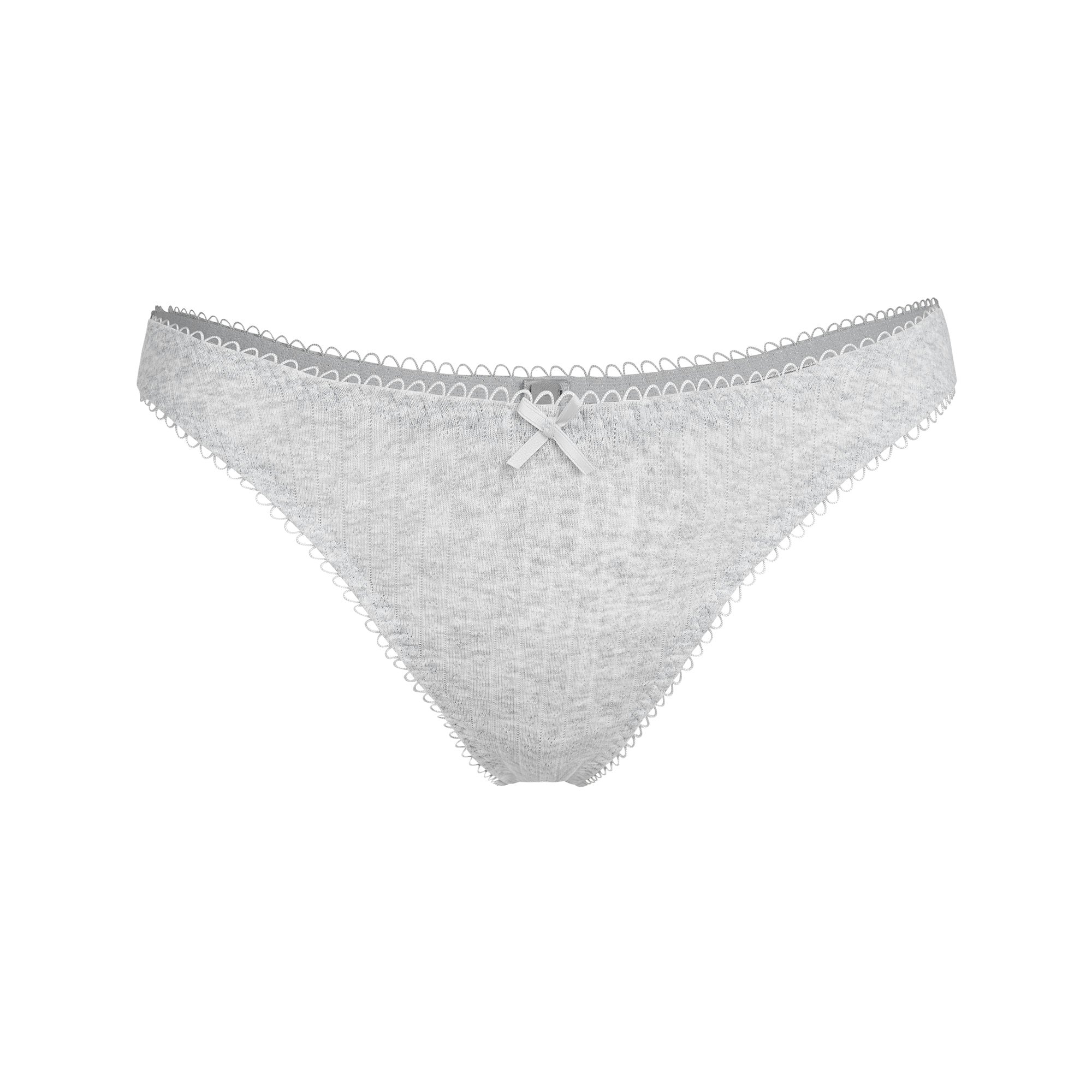 POINTELLE DIPPED THONG | LIGHT HEATHER GREY FLAT ON A WHITE BACKGROUND | FLT