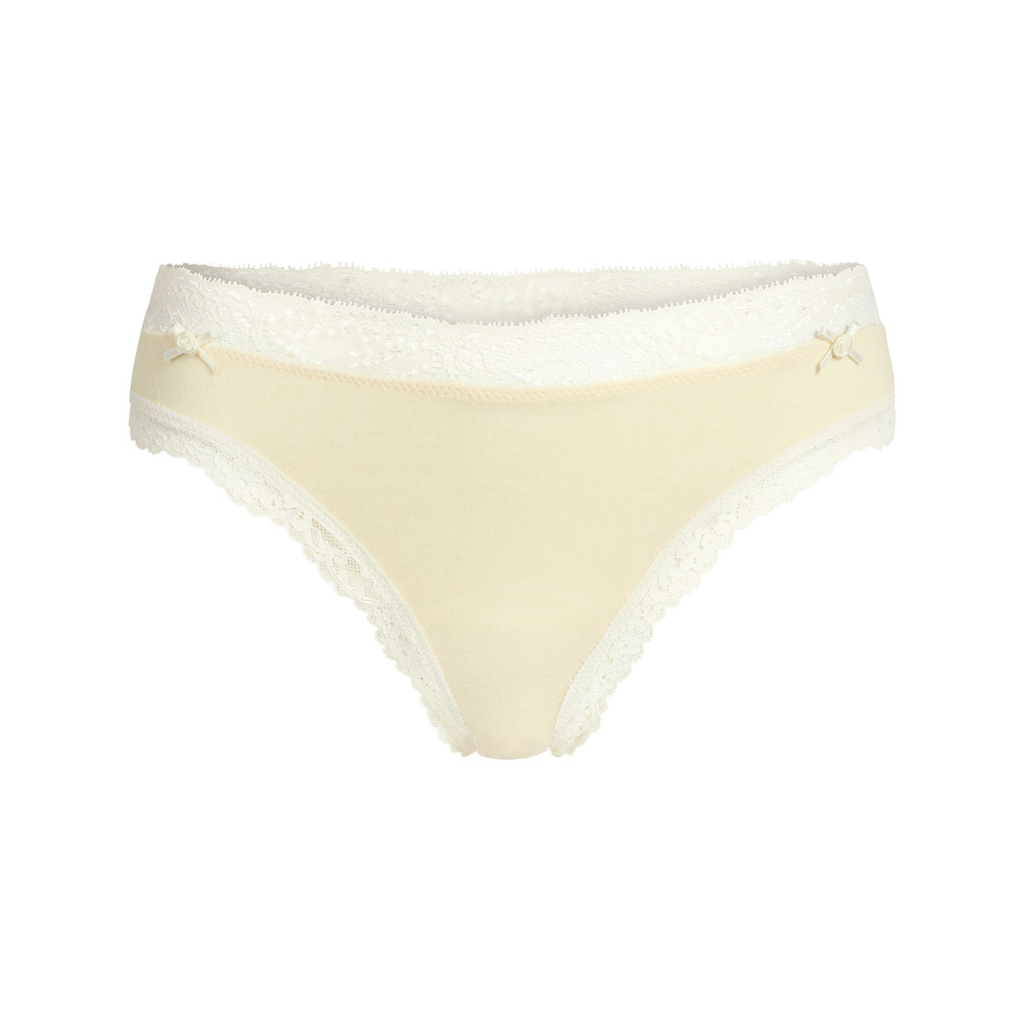 COTTON JERSEY LACE THONG | BUTTER FLAT ON A WHITE BACKGROUND | FLT