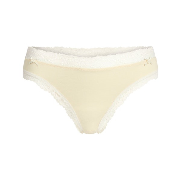 COTTON JERSEY LACE THONG | BUTTER FLAT ON A WHITE BACKGROUND | FLT