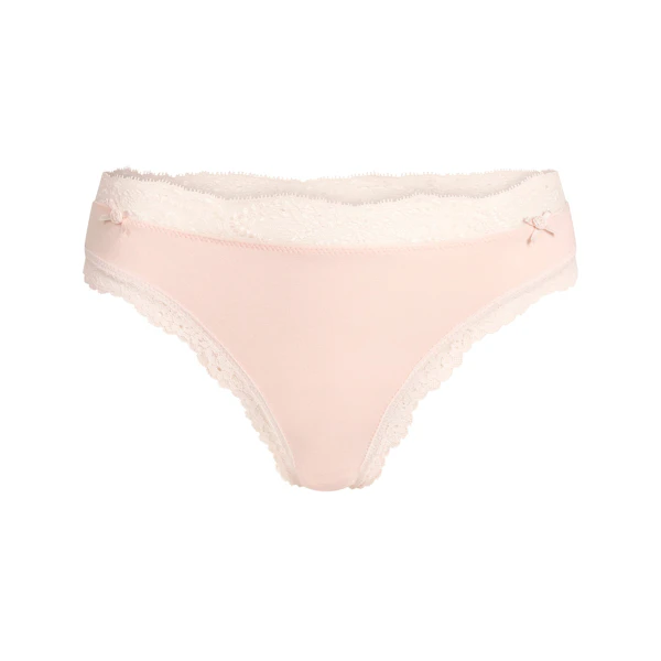 COTTON JERSEY LACE THONG | PRIMROSE FLAT ON A WHITE BACKGROUND | FLT