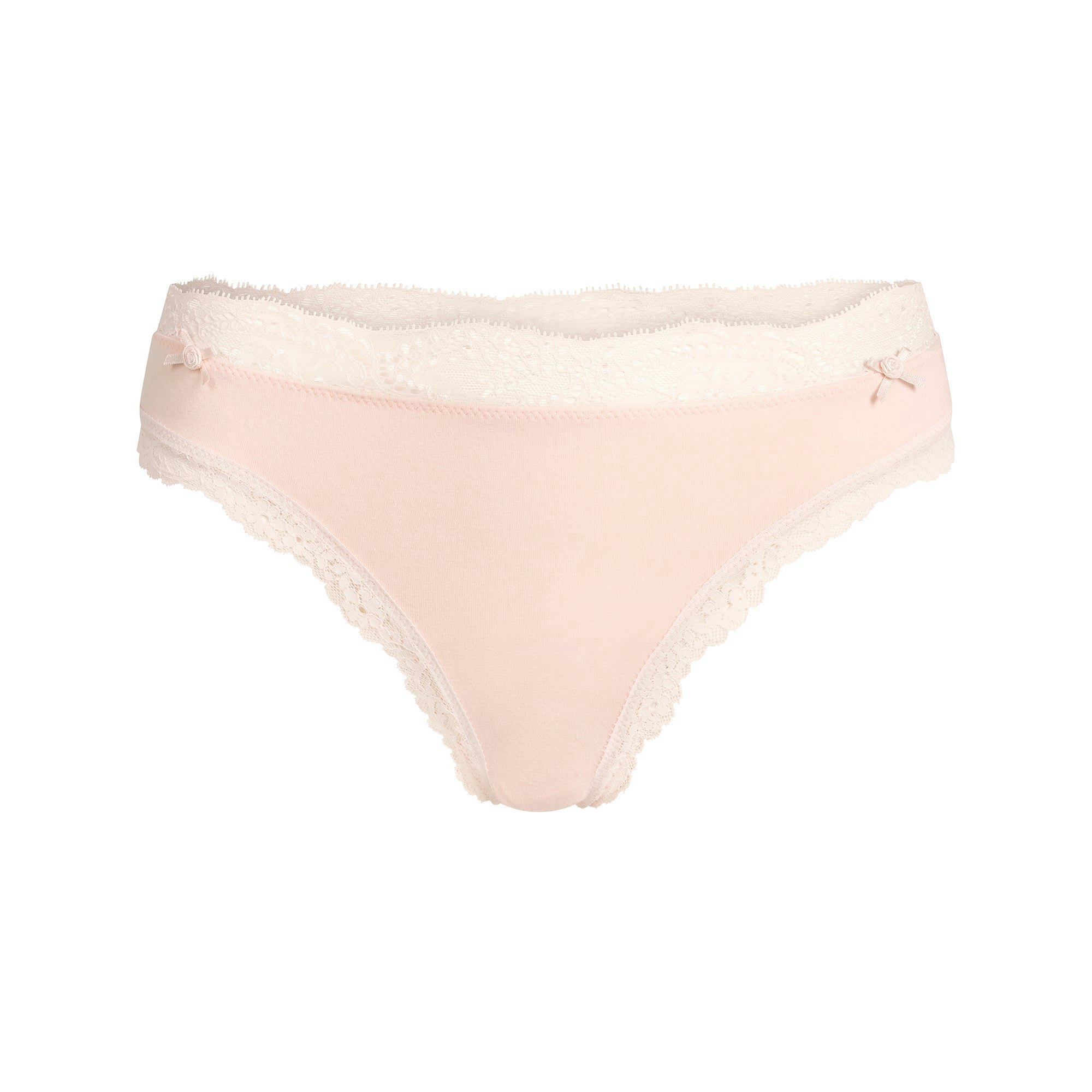 COTTON JERSEY LACE THONG | PRIMROSE FLAT ON A WHITE BACKGROUND | FLT