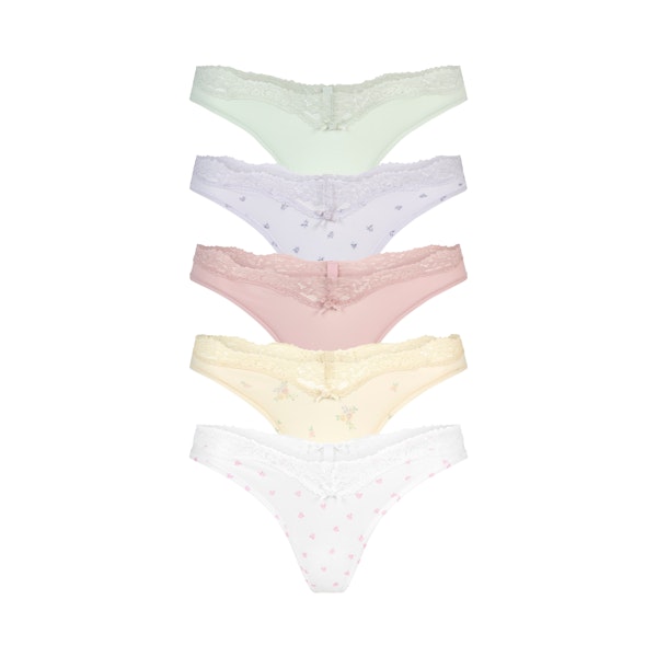 FITS EVERYBODY LACE DIPPED THONG 5-PACK | BOUQUET MULTI FLAT ON A WHITE BACKGROUND | FLT