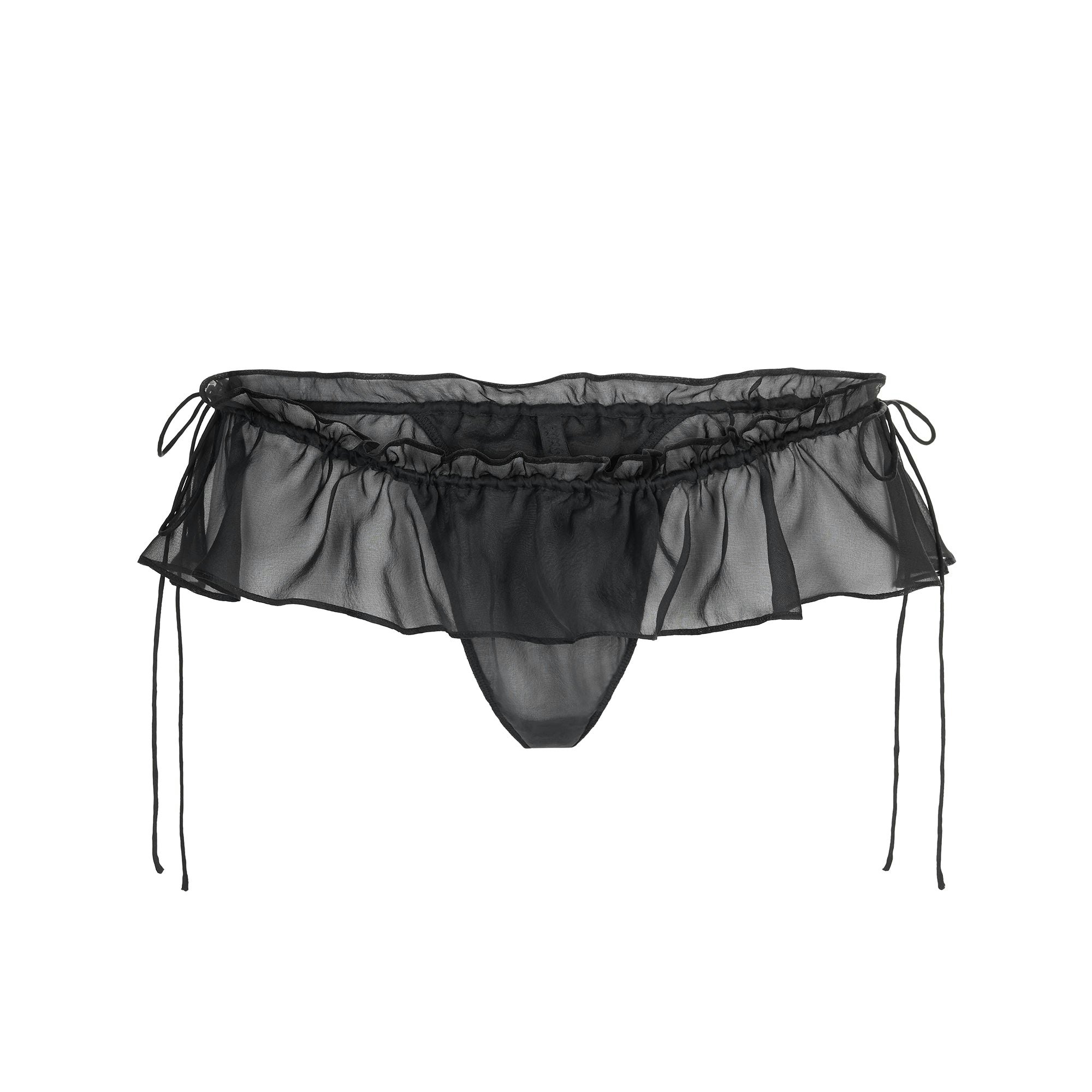 SKIMS ROMANCE TIE SIDE THONG | OBSIDIAN FLAT ON A WHITE BACKGROUND | FLT