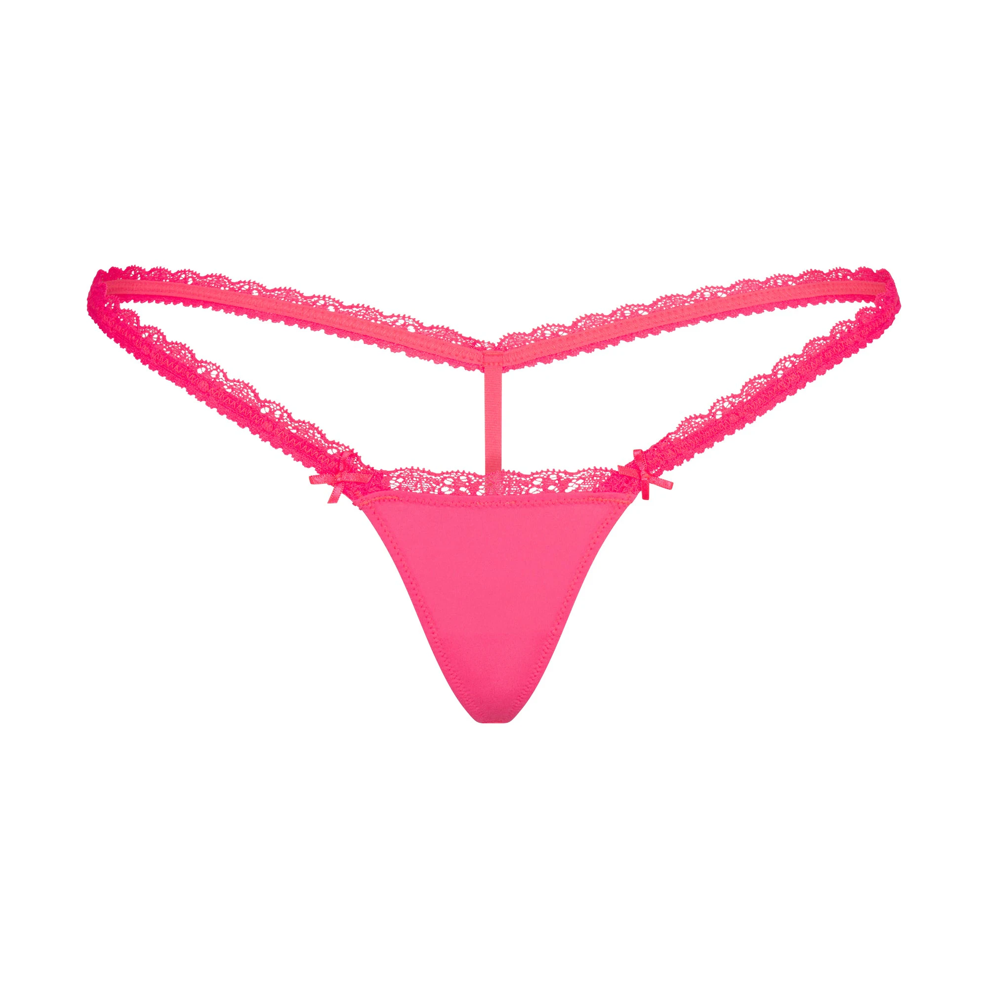 FITS EVERYBODY LACE MICRO THONG | ULTRA PINK FLAT ON A WHITE BACKGROUND | FLT
