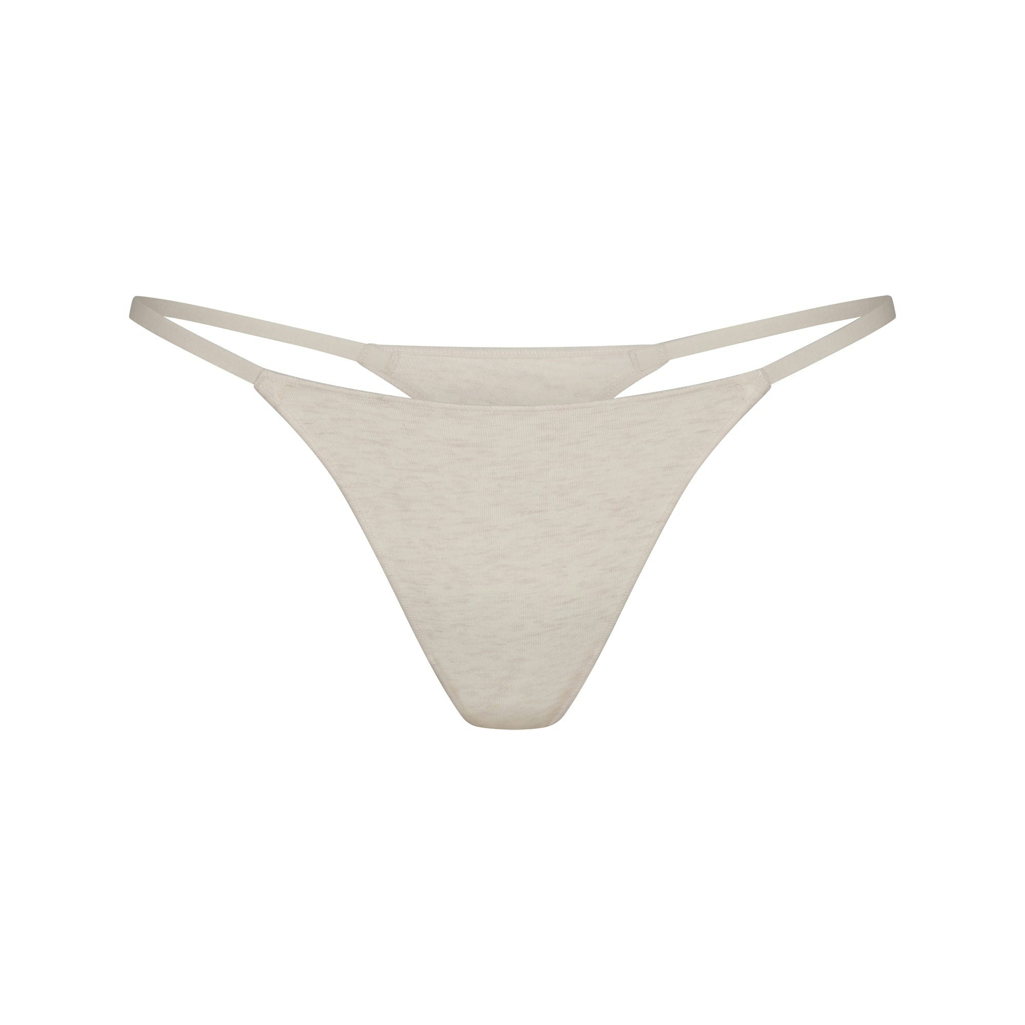 LIGHTWEIGHT COTTON STRING THONG | OATMEAL HEATHER FLAT ON A WHITE BACKGROUND | FLT