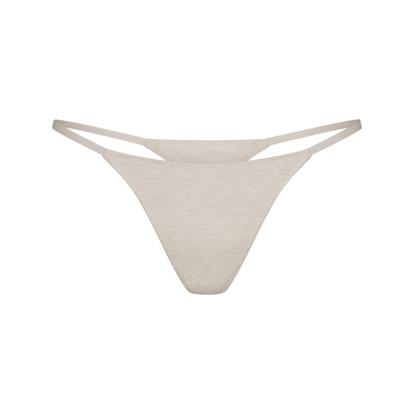 LIGHTWEIGHT COTTON STRING THONG | OATMEAL HEATHER FLAT ON A WHITE BACKGROUND | FLT