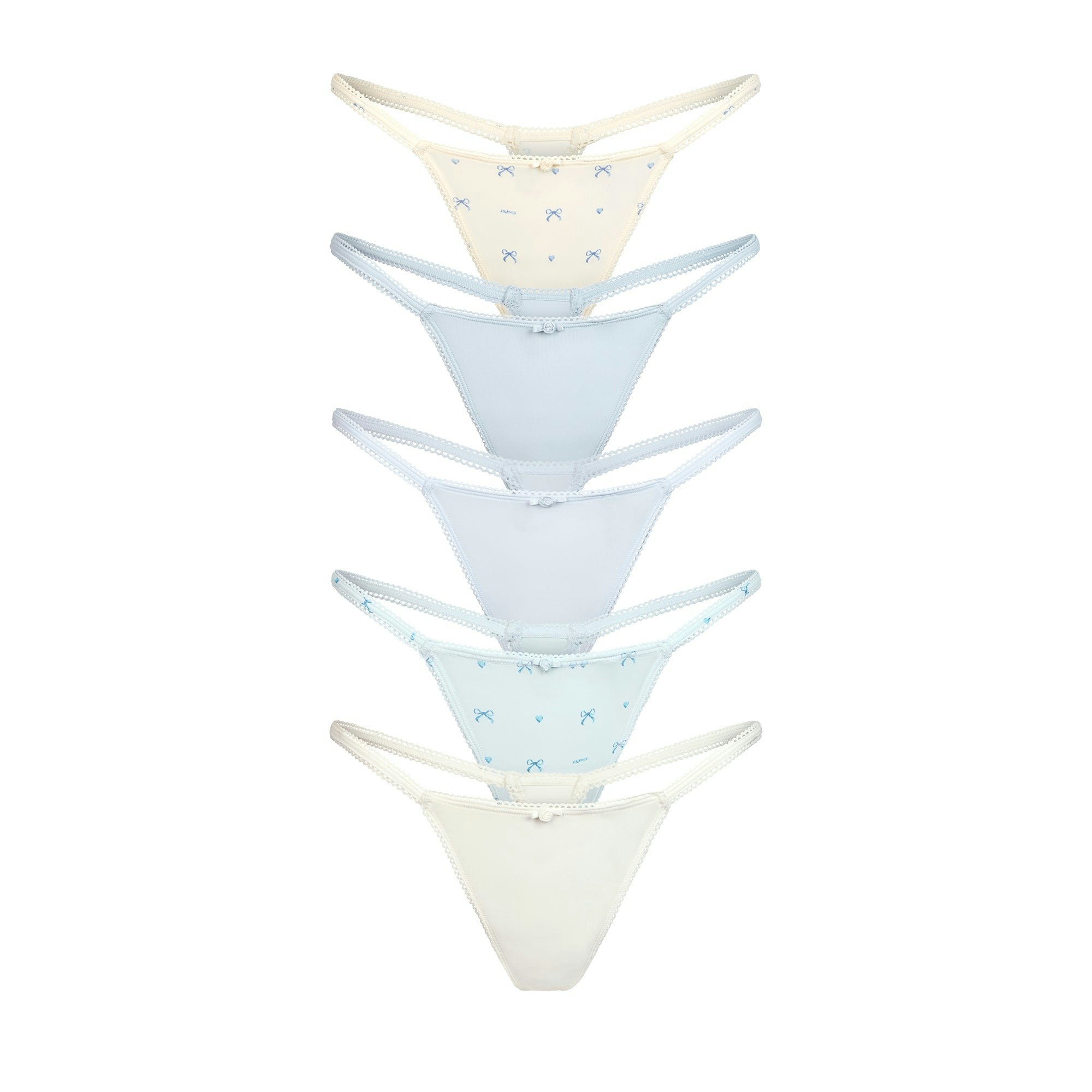 FITS EVERYBODY PICOT STRING THONG 5-PACK | BLUE QUARTZ MULTI FLAT ON A WHITE BACKGROUND | FOCUS: 0.0, 1.0, 0.9