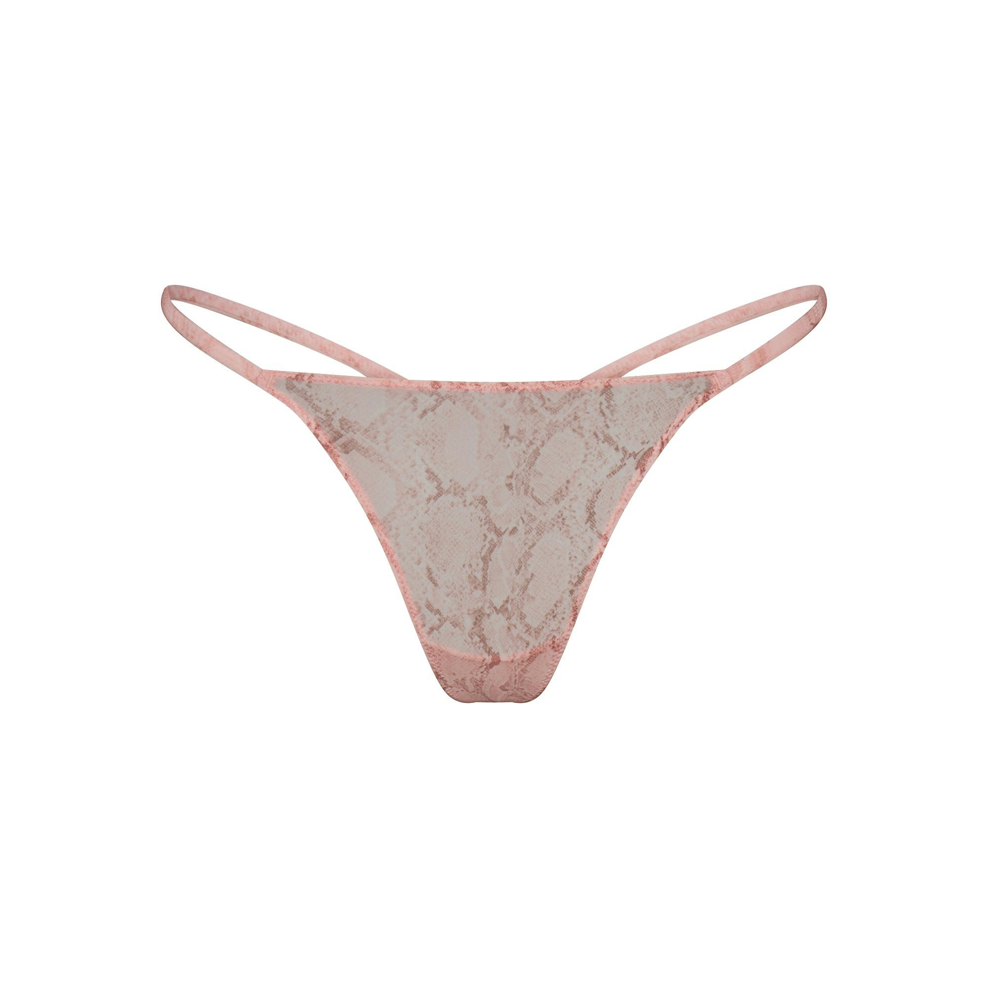 MILKY SHEER STRING THONG | ROSE PASTEL SNAKE PRINT FLAT ON A WHITE BACKGROUND | FLT