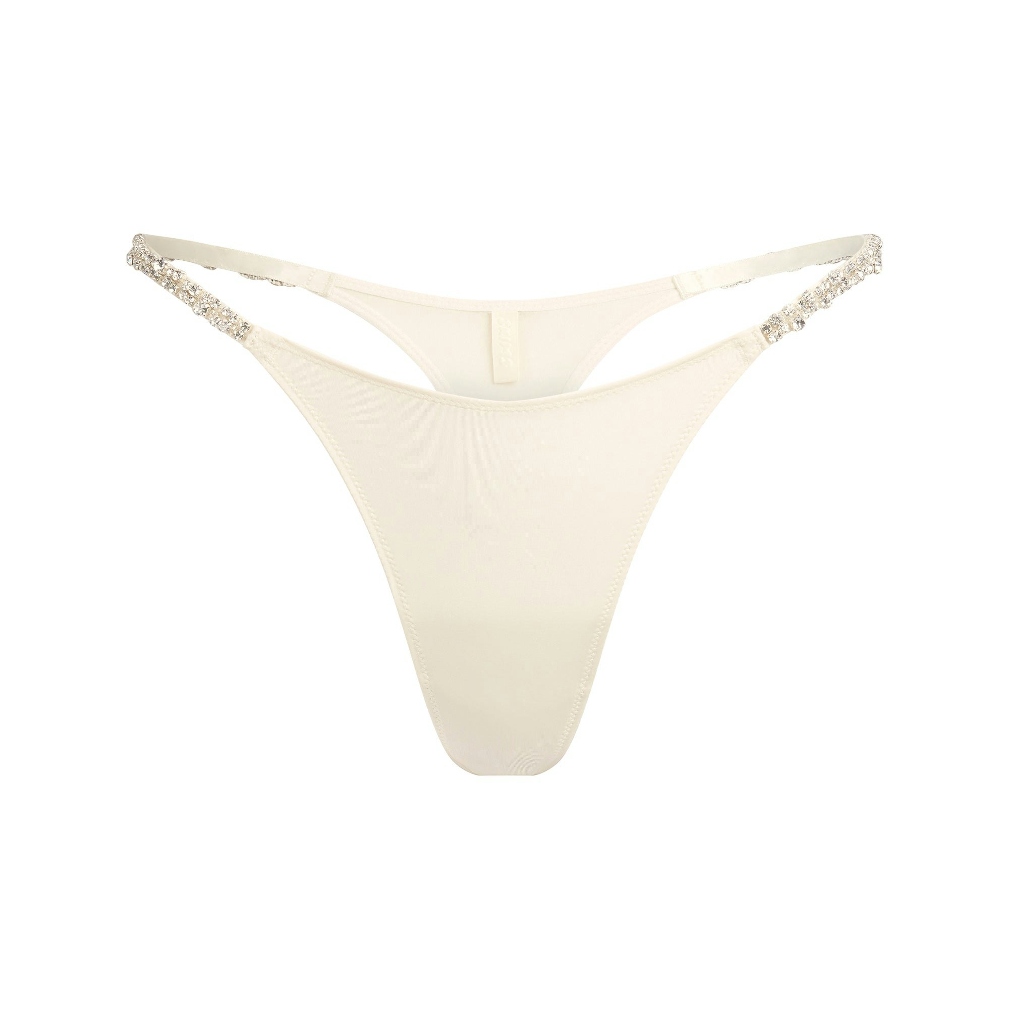 SHINE FOUNDATIONS RHINESTONE STRAP STRING THONG | ECRU FLAT ON A WHITE BACKGROUND | FLT