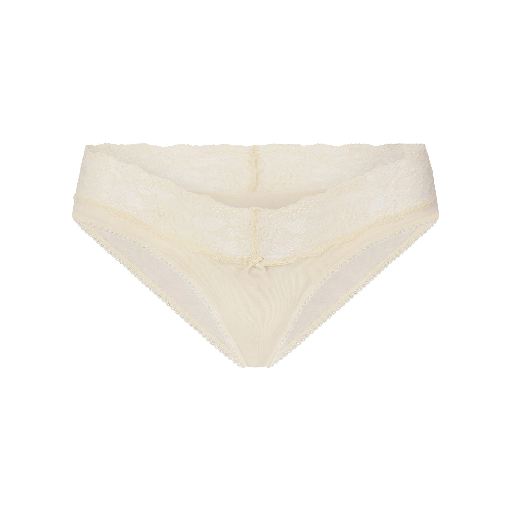 LIGHTWEIGHT COTTON WIDE LACE BRIEF | BUTTER TONAL FLAT ON A WHITE BACKGROUND | FLT