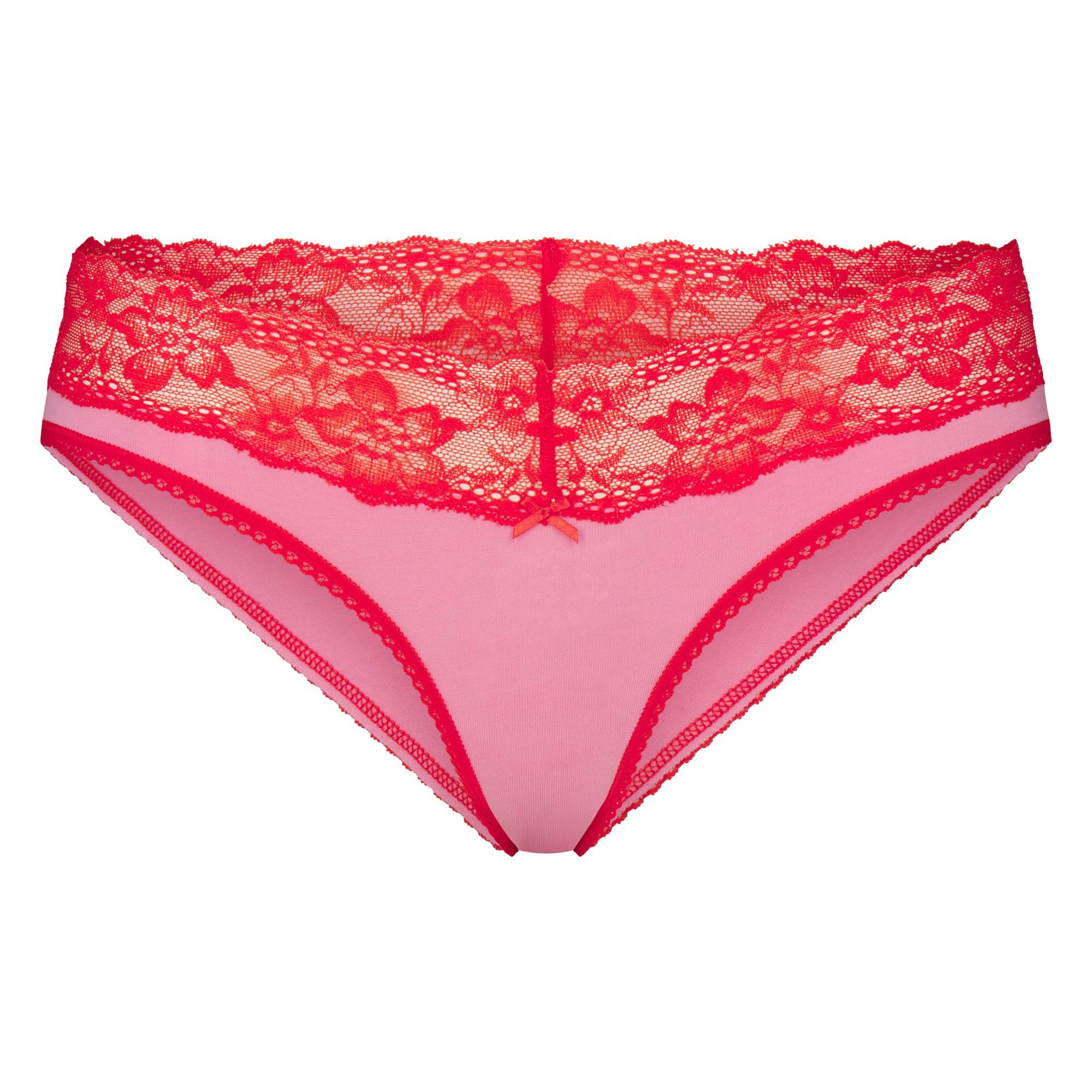 LIGHTWEIGHT COTTON WIDE LACE BRIEF | CARNATION CONTRAST FLAT ON A WHITE BACKGROUND | FLT