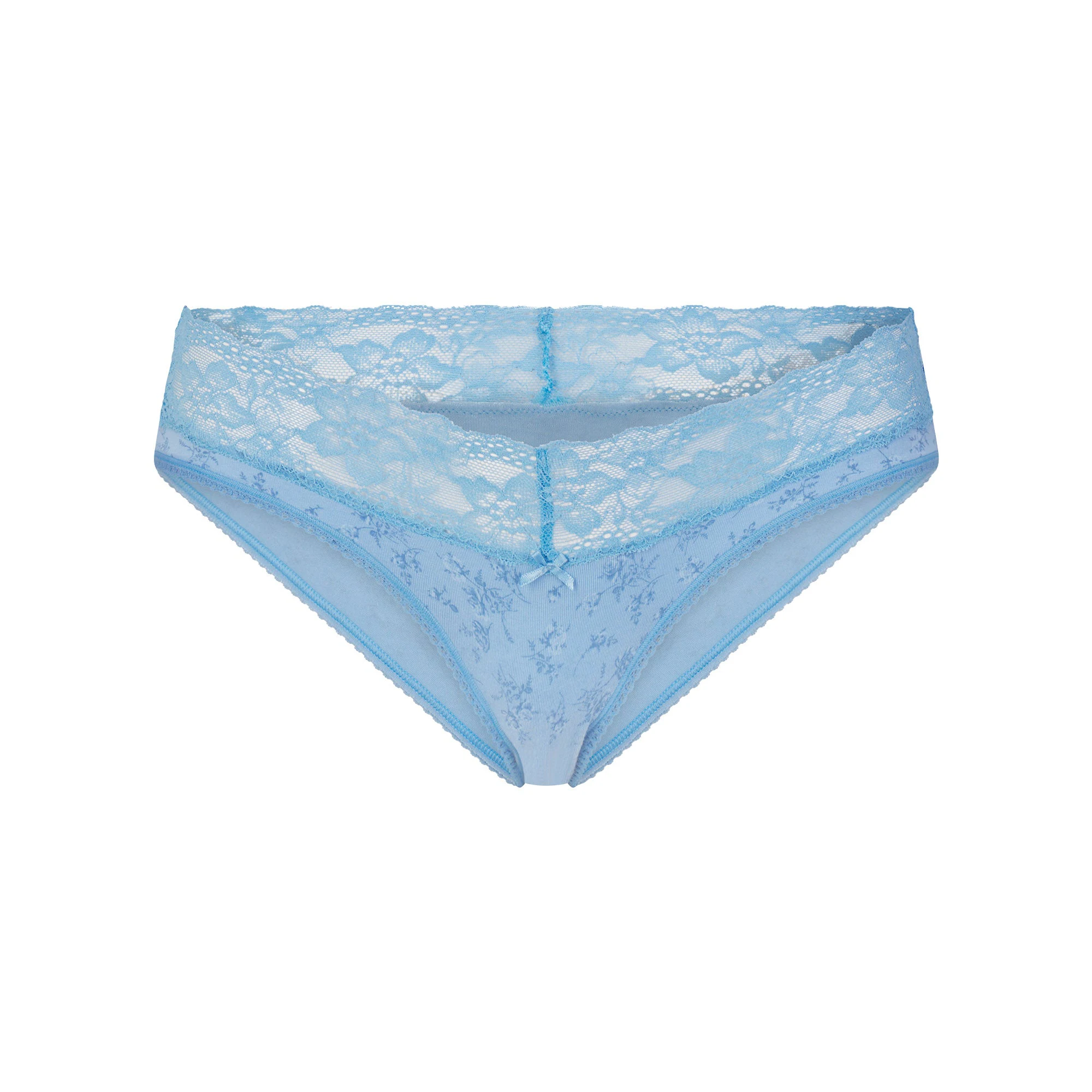 LIGHTWEIGHT COTTON WIDE LACE BRIEF | SURF DAINTY FLORAL PRINT FLAT ON A WHITE BACKGROUND | FLT