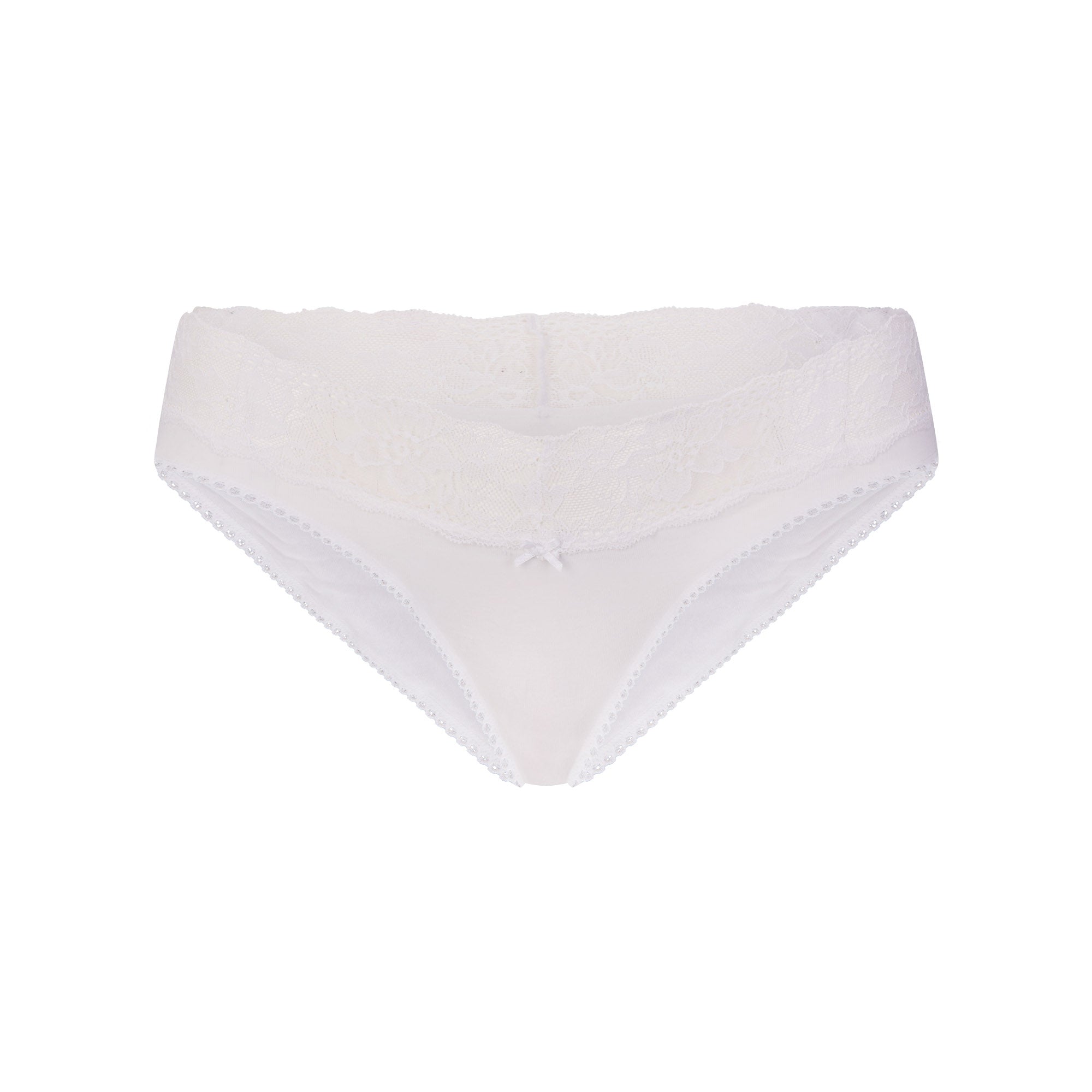 LIGHTWEIGHT COTTON WIDE LACE BRIEF | SNOW FLAT ON A WHITE BACKGROUND | FLT