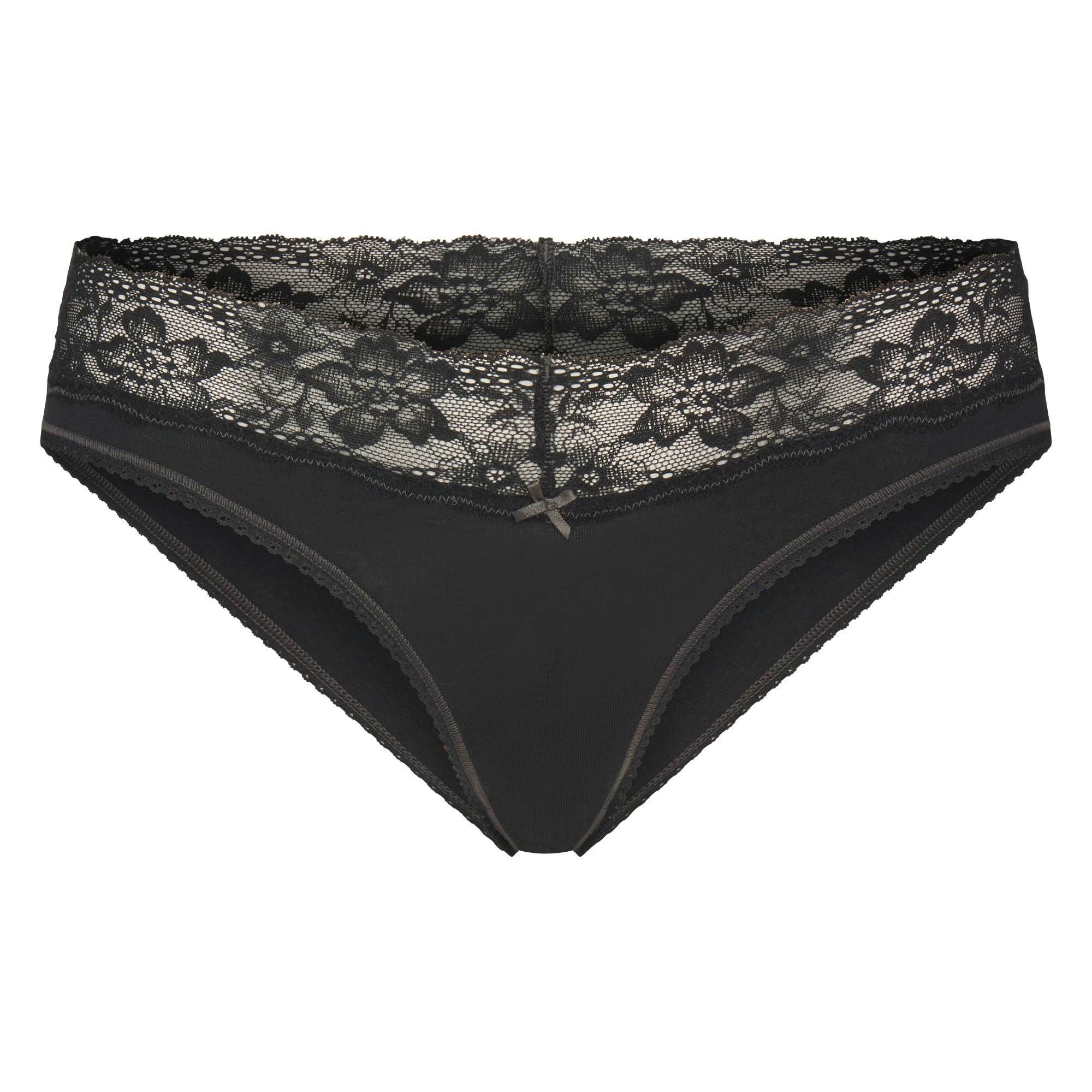 LIGHTWEIGHT COTTON WIDE LACE BRIEF | SOOT TONAL FLAT ON A WHITE BACKGROUND | FLT