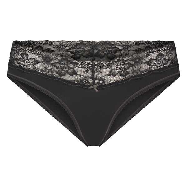 LIGHTWEIGHT COTTON WIDE LACE BRIEF | SOOT TONAL FLAT ON A WHITE BACKGROUND | FLT
