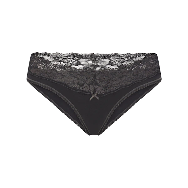 LIGHTWEIGHT COTTON WIDE LACE BRIEF | SOOT TONAL FLAT ON A WHITE BACKGROUND | FLT